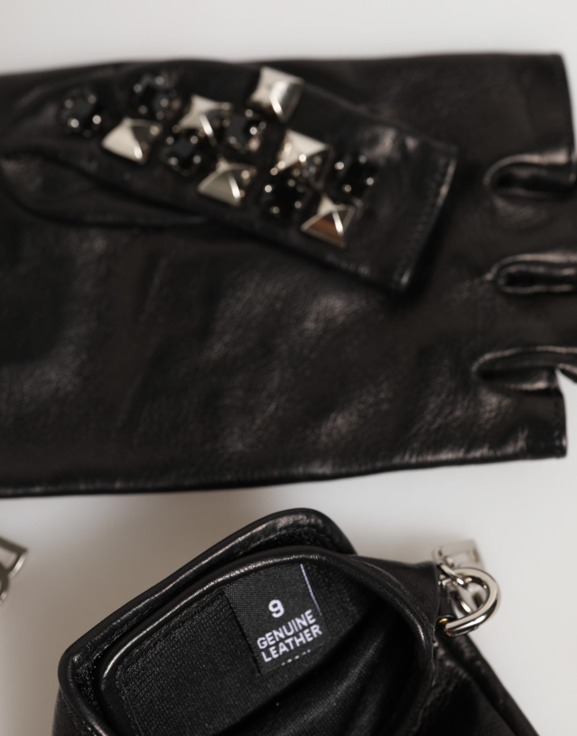 Dolce & Gabbana Black Leather Studded Fingerless Hand Mitten Men Gloves - ClickThatClicks 