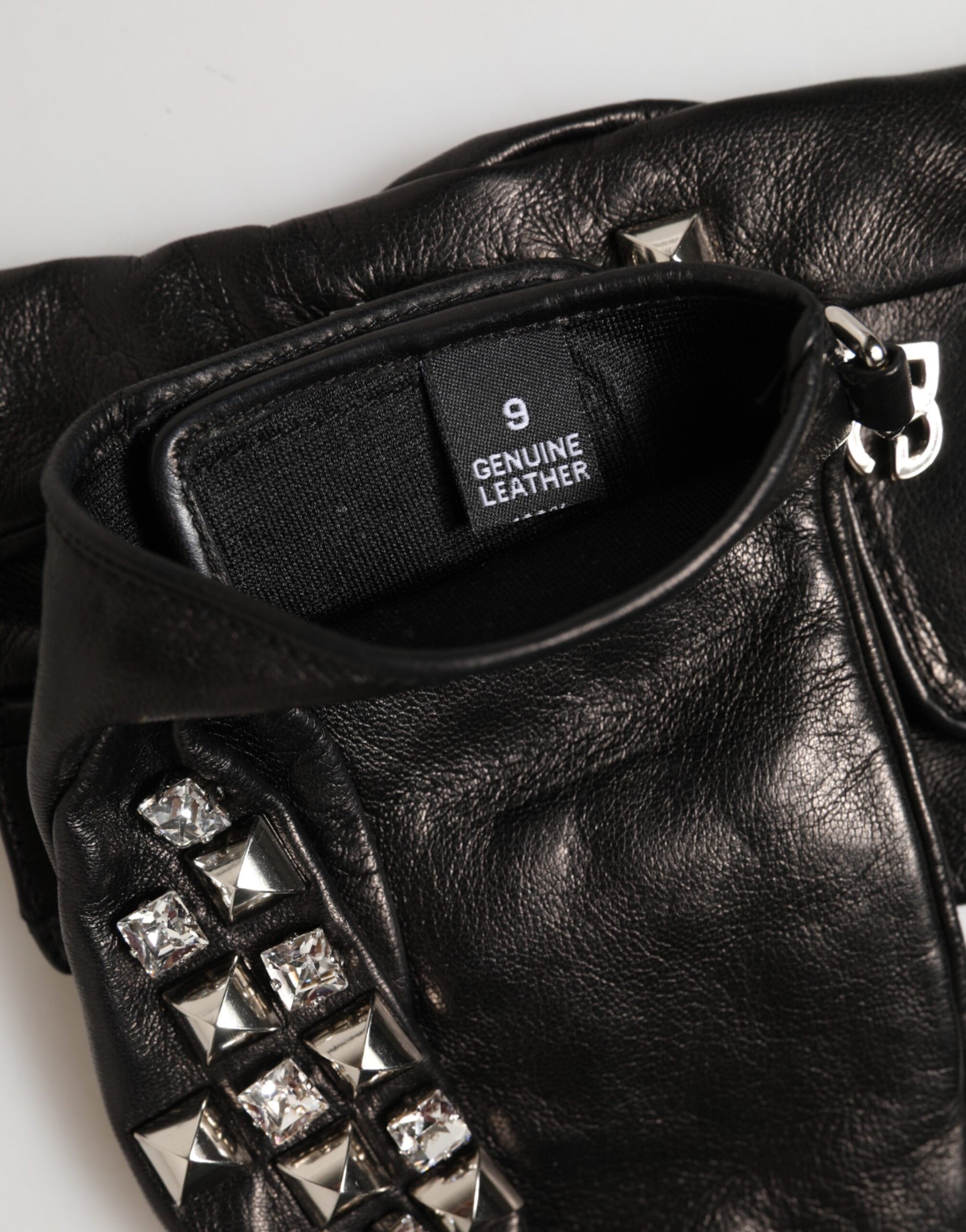 Dolce & Gabbana Black Leather Studded Fingerless Hand Mitten Men Gloves - ClickThatClicks 