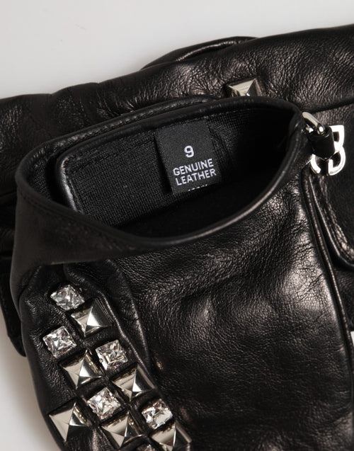 Dolce & Gabbana Black Leather Studded Fingerless Hand Mitten Men Gloves - ClickThatClicks 