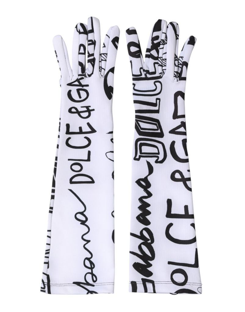 Dolce & Gabbana Black White DG Logo Elbow Length Mitten  Gloves