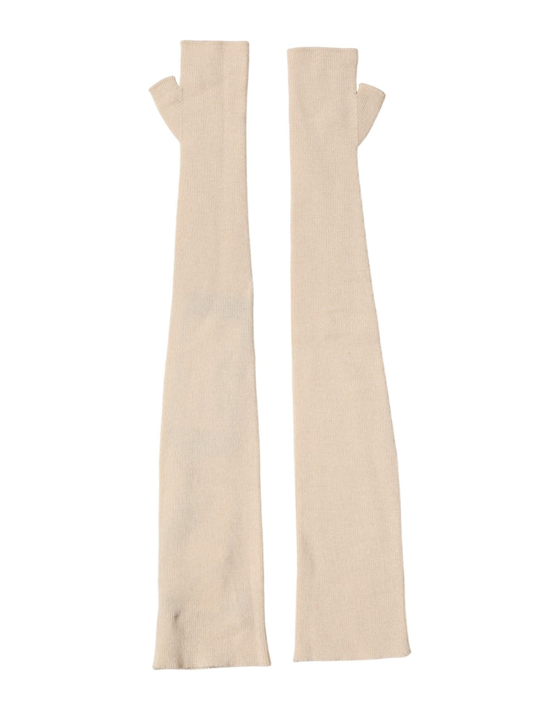 Dolce & Gabbana Beige Wool Fingerless Elbow Length Women Gloves