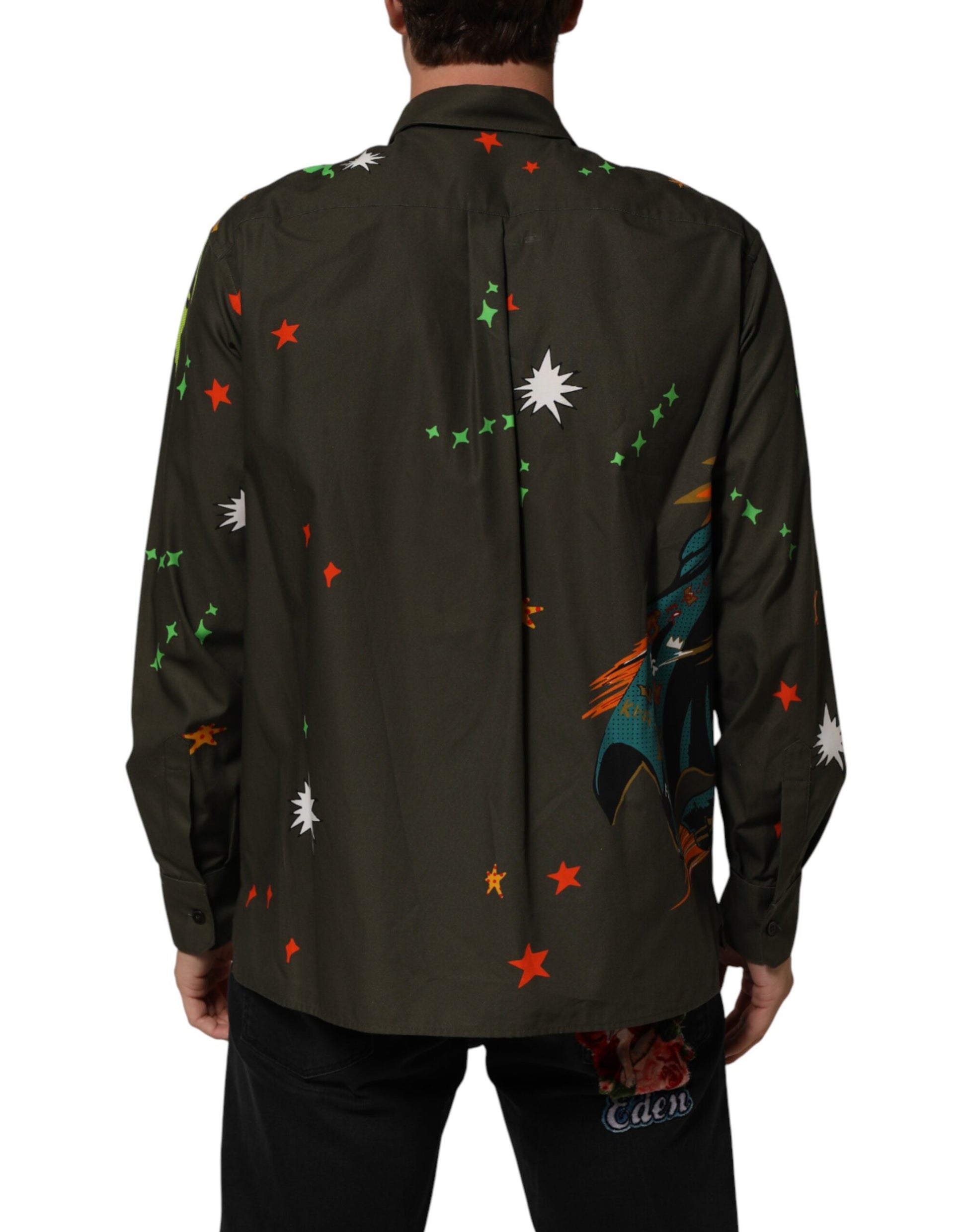 Dolce & Gabbana Brown Superhero Print Button Down Shirt - ClickThatClicks 