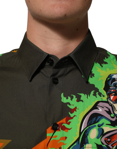 Dolce & Gabbana Brown Superhero Print Button Down Shirt - ClickThatClicks 
