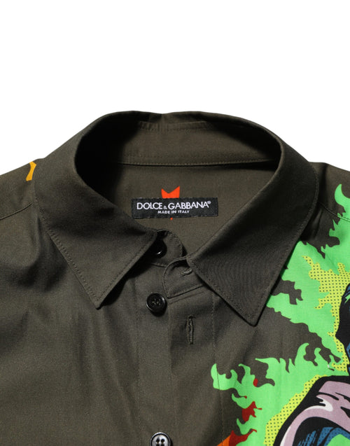 Dolce & Gabbana Brown Superhero Print Button Down Shirt - ClickThatClicks 