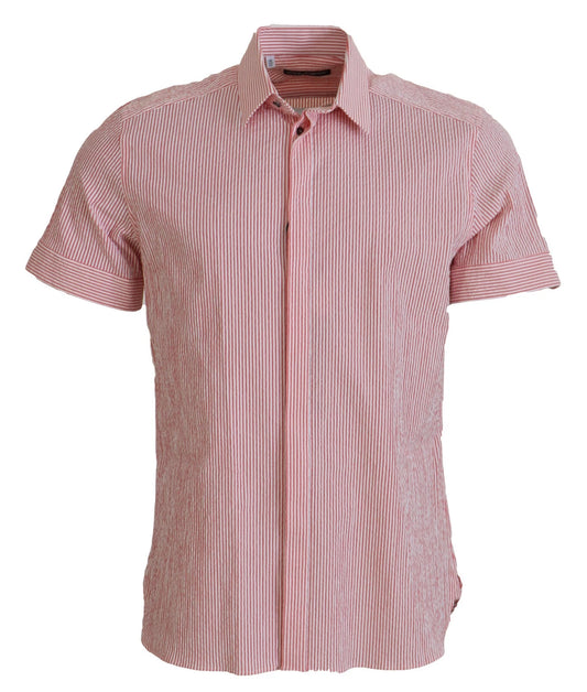 Dolce & Gabbana Red White Striped Cotton Short Sleeve Shirt - ClickThatClicks 