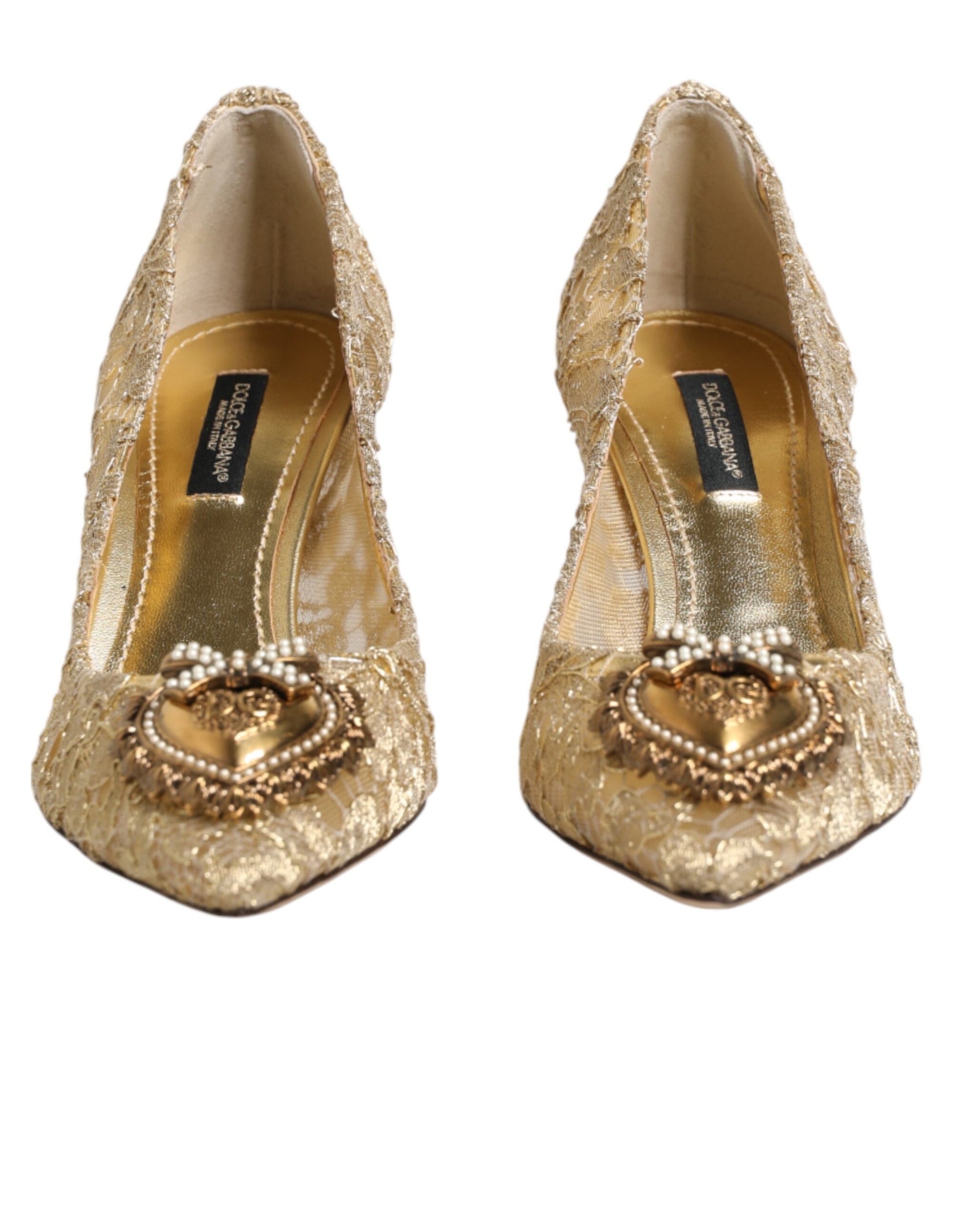Dolce & Gabbana Gold Taormina Lace DEVOTION Pumps Shoes - ClickThatClicks 