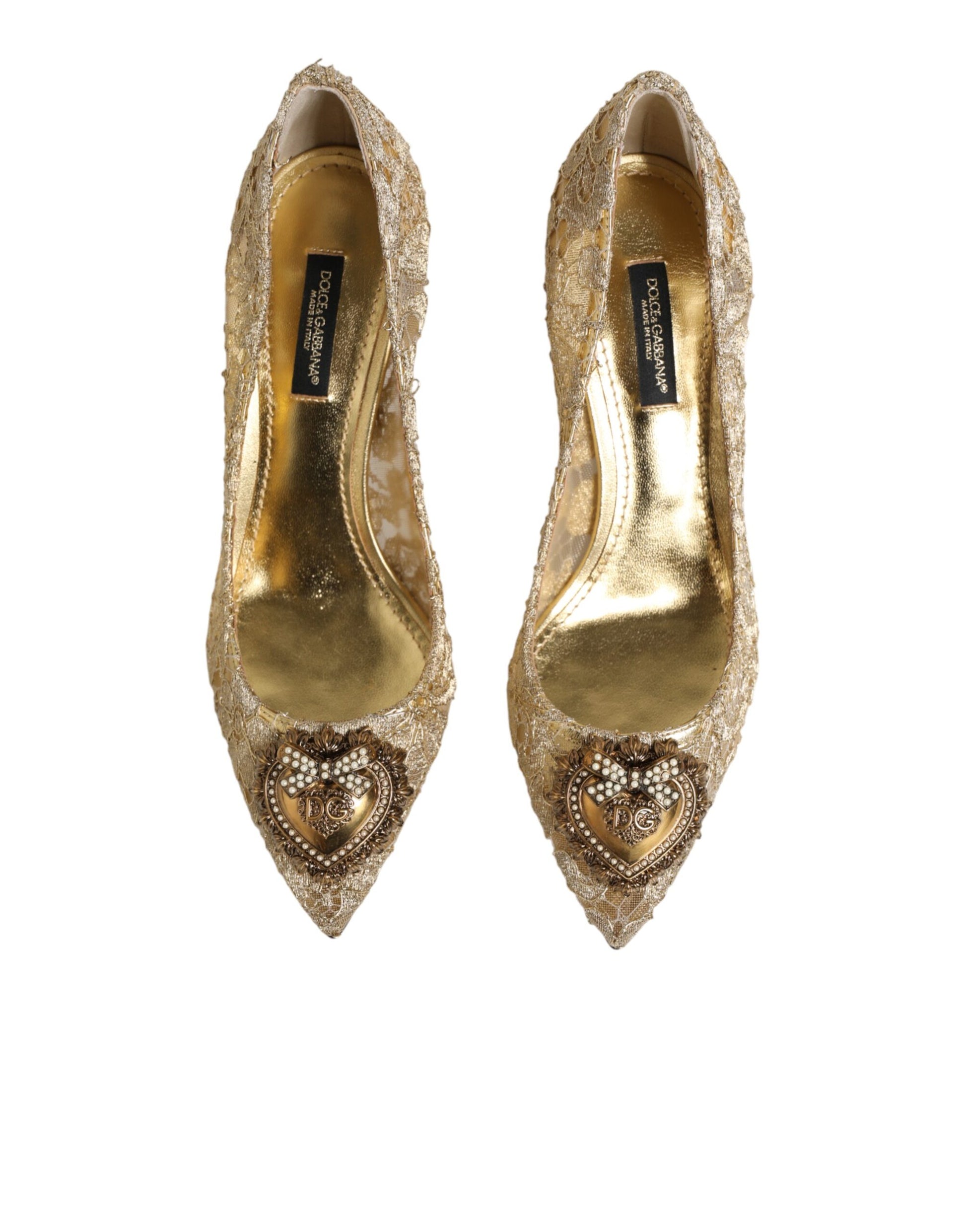 Dolce & Gabbana Gold Taormina Lace DEVOTION Pumps Shoes - ClickThatClicks 