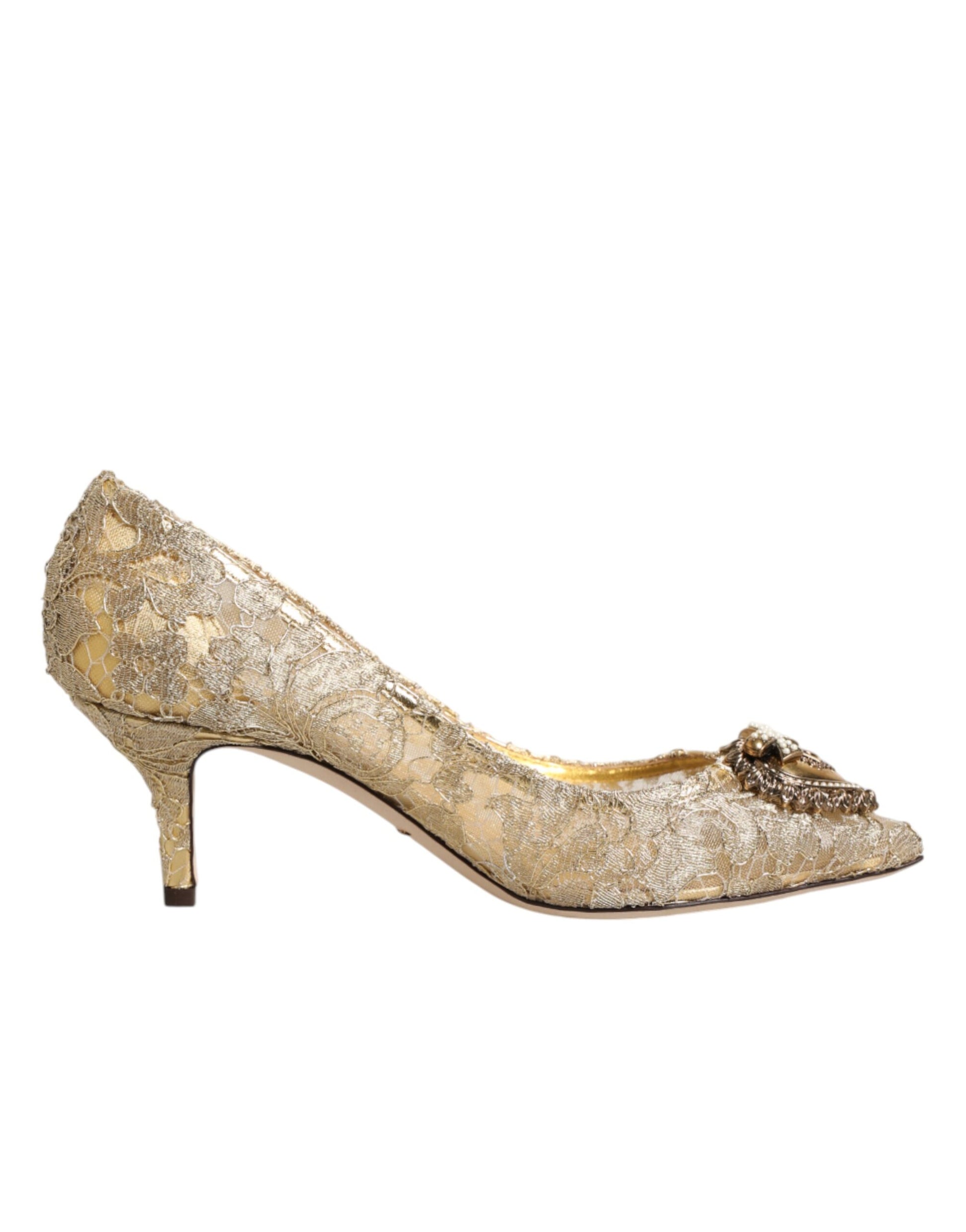 Dolce & Gabbana Gold Taormina Lace DEVOTION Pumps Shoes - ClickThatClicks 