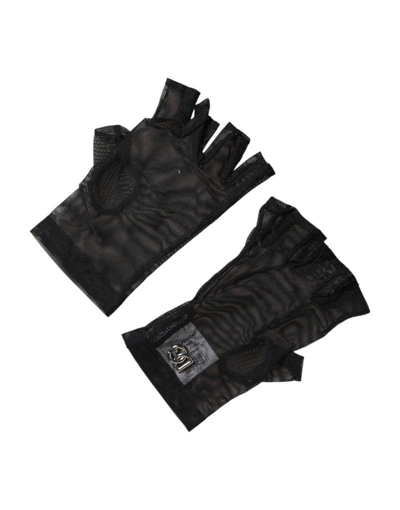 Dolce & Gabbana Black Nylon Wrist Length Fingerless Mitten Gloves