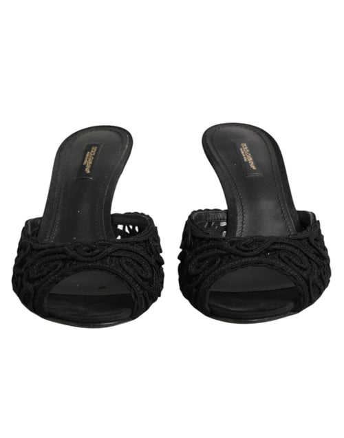 Dolce & Gabbana Black Embroidered Slip On Heels Slides Shoes - ClickThatClicks 