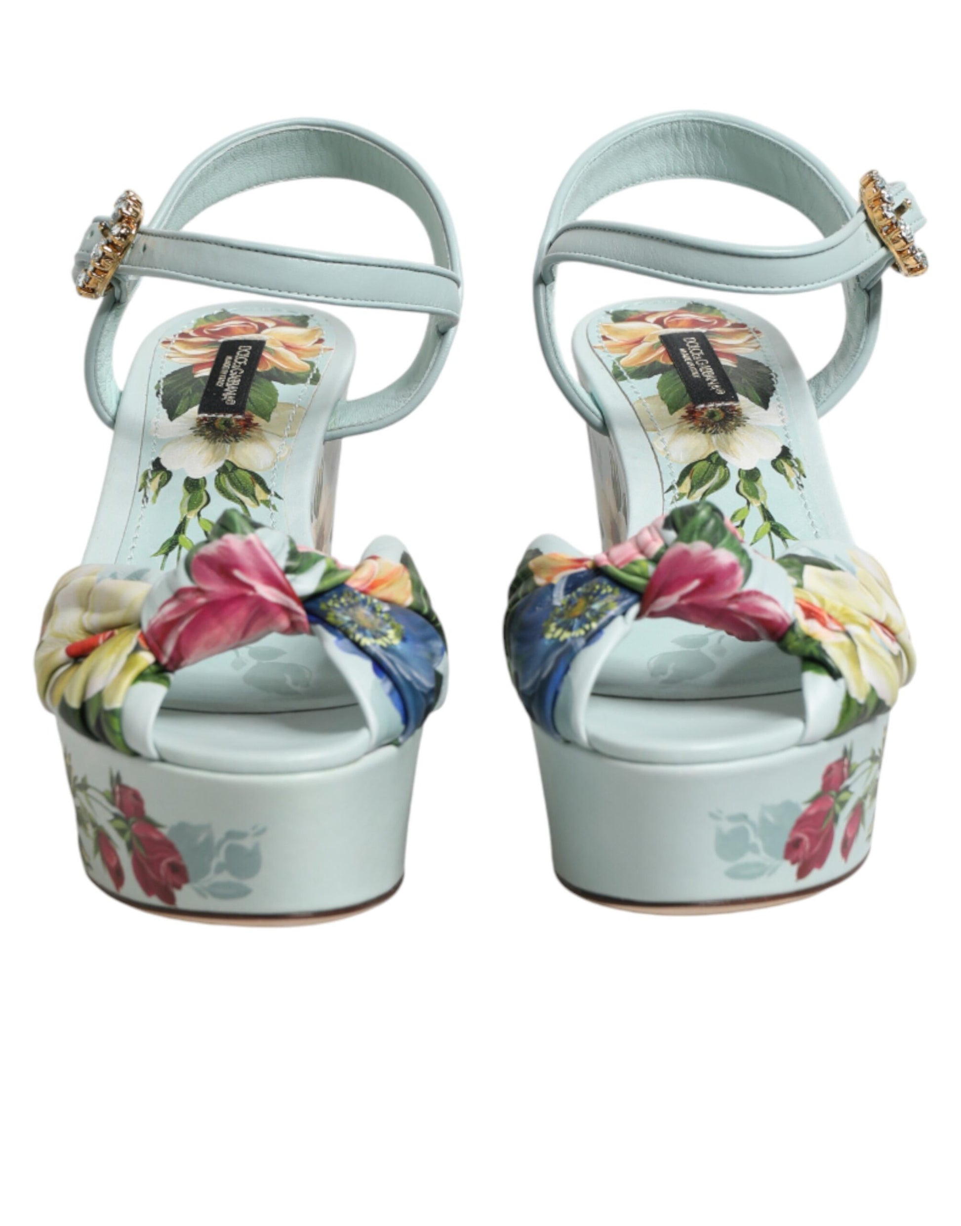 Dolce & Gabbana Green Floral Ankle Strap Wedge Sandals Shoes - ClickThatClicks 