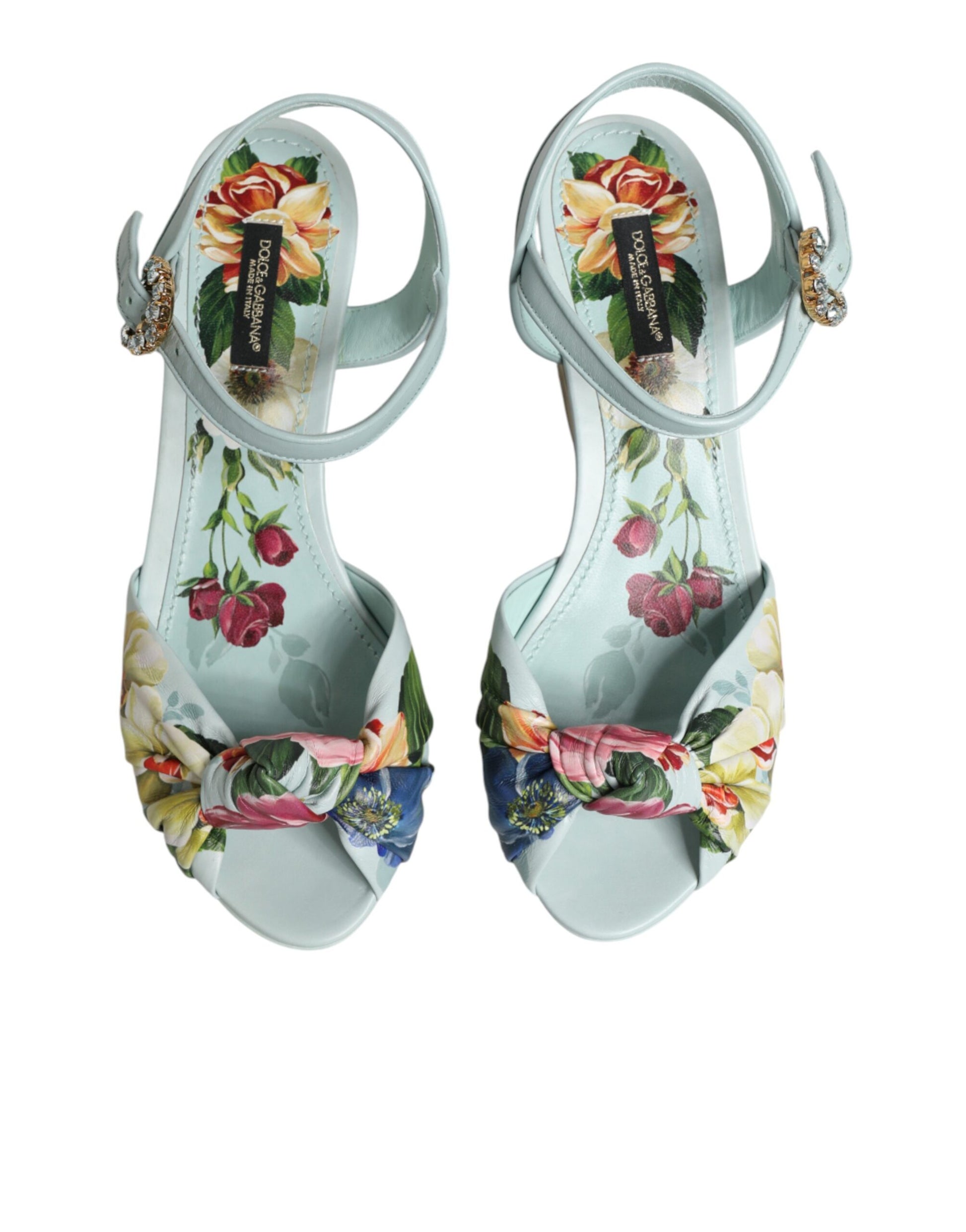 Dolce & Gabbana Green Floral Ankle Strap Wedge Sandals Shoes - ClickThatClicks 