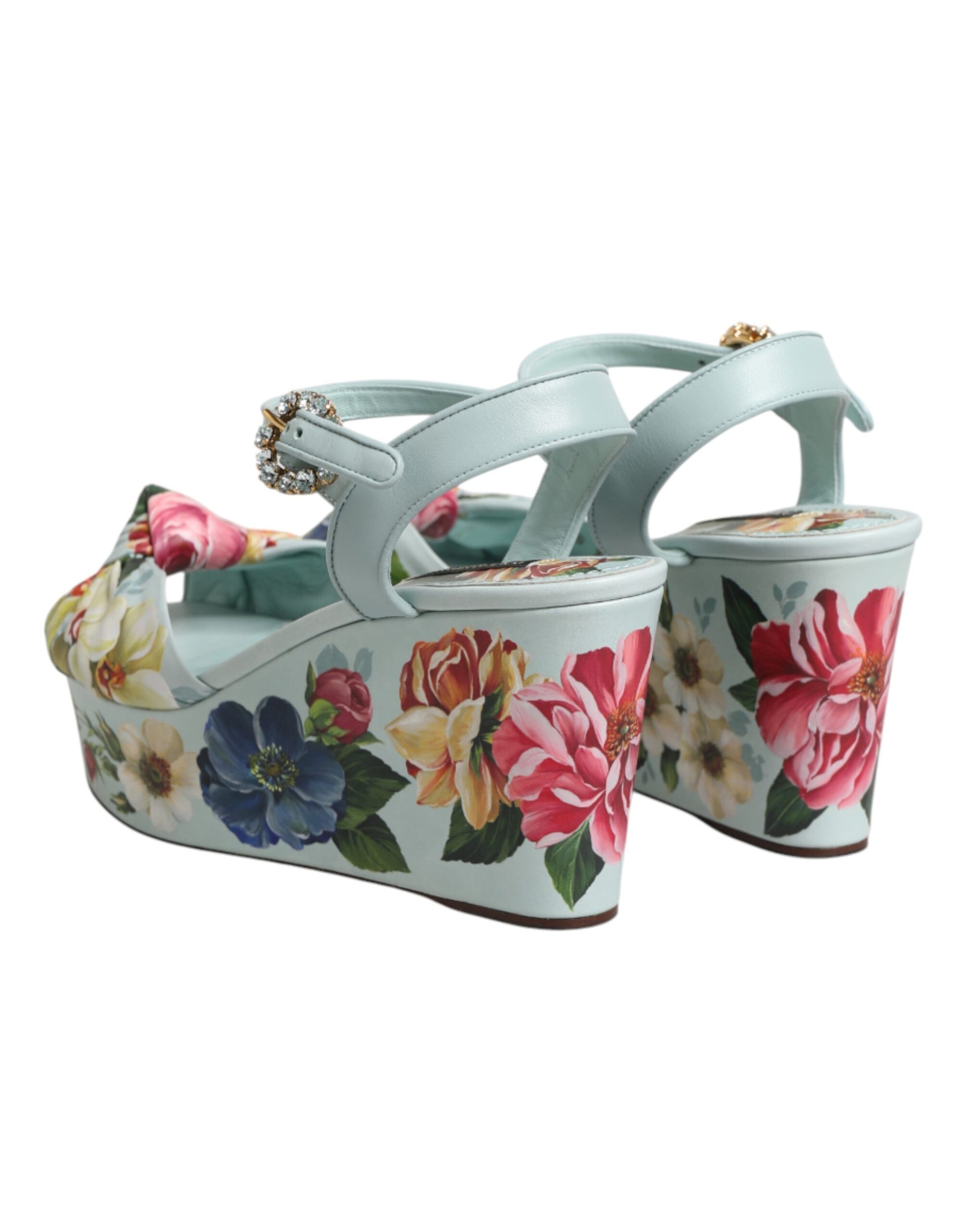 Dolce & Gabbana Green Floral Ankle Strap Wedge Sandals Shoes - ClickThatClicks 