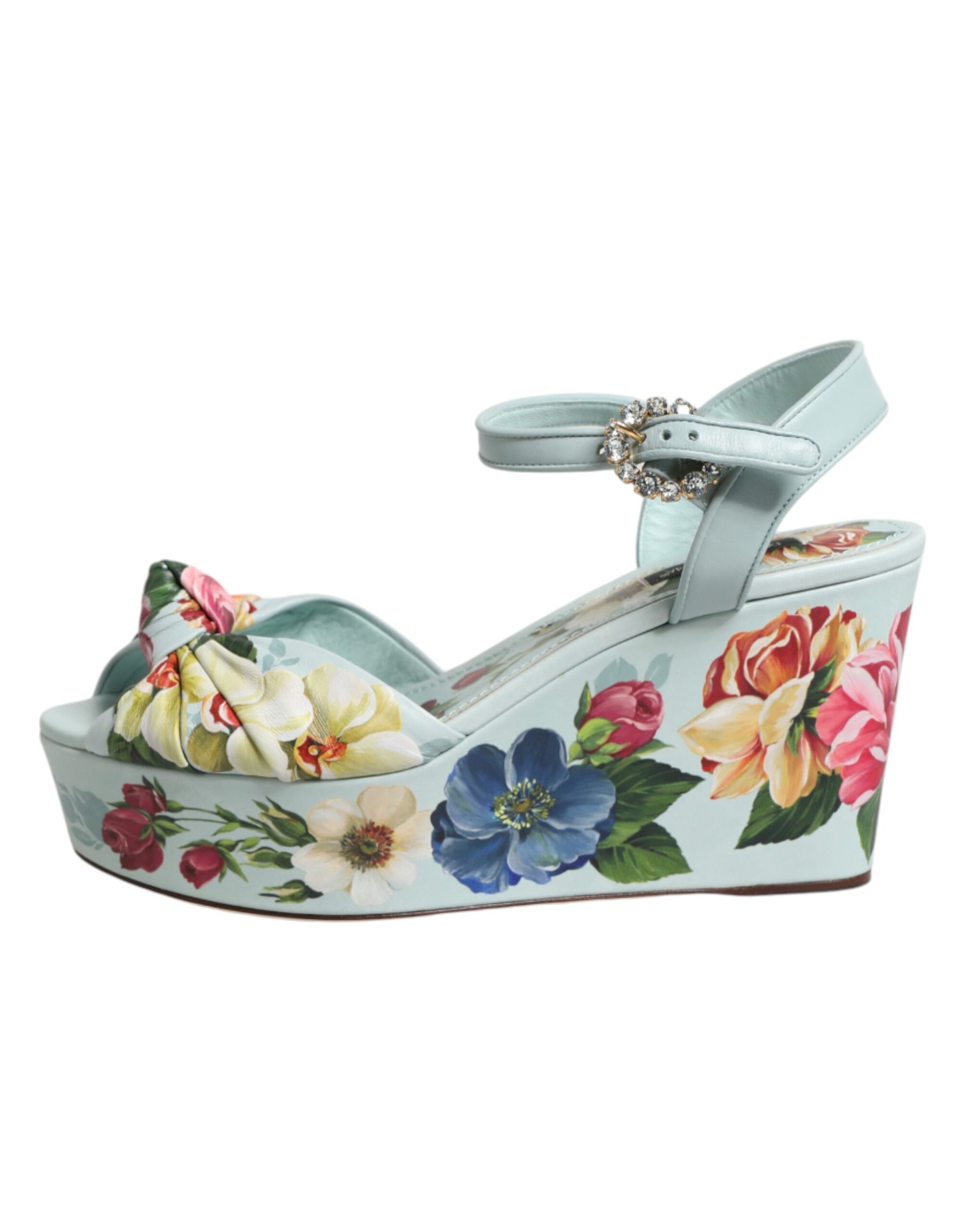 Dolce & Gabbana Green Floral Ankle Strap Wedge Sandals Shoes - ClickThatClicks 