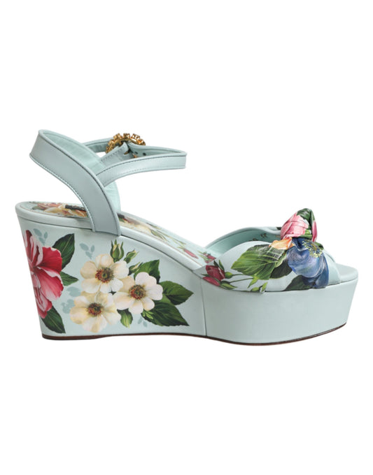 Dolce & Gabbana Green Floral Ankle Strap Wedge Sandals Shoes - ClickThatClicks 