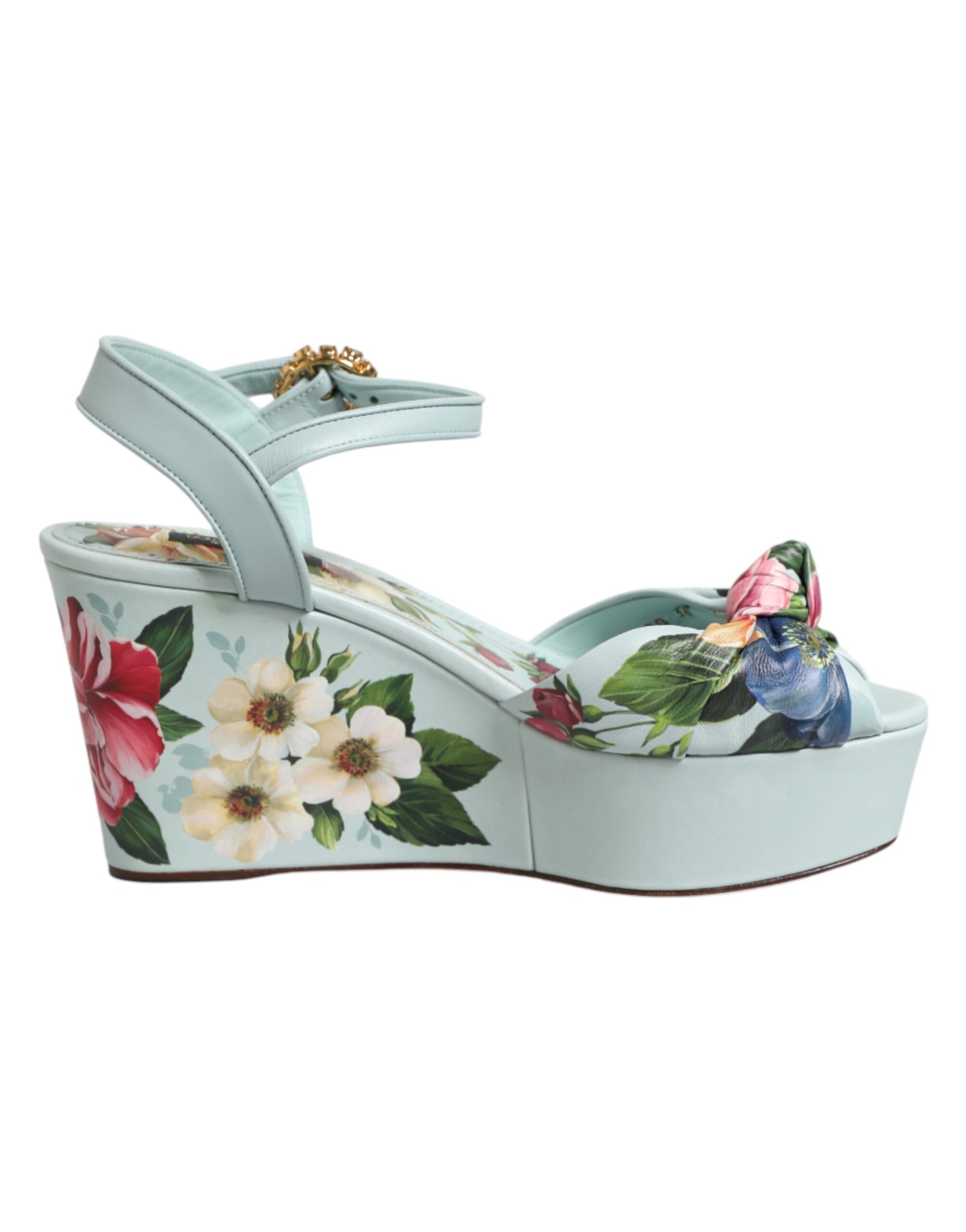 Dolce & Gabbana Green Floral Ankle Strap Wedge Sandals Shoes - ClickThatClicks 
