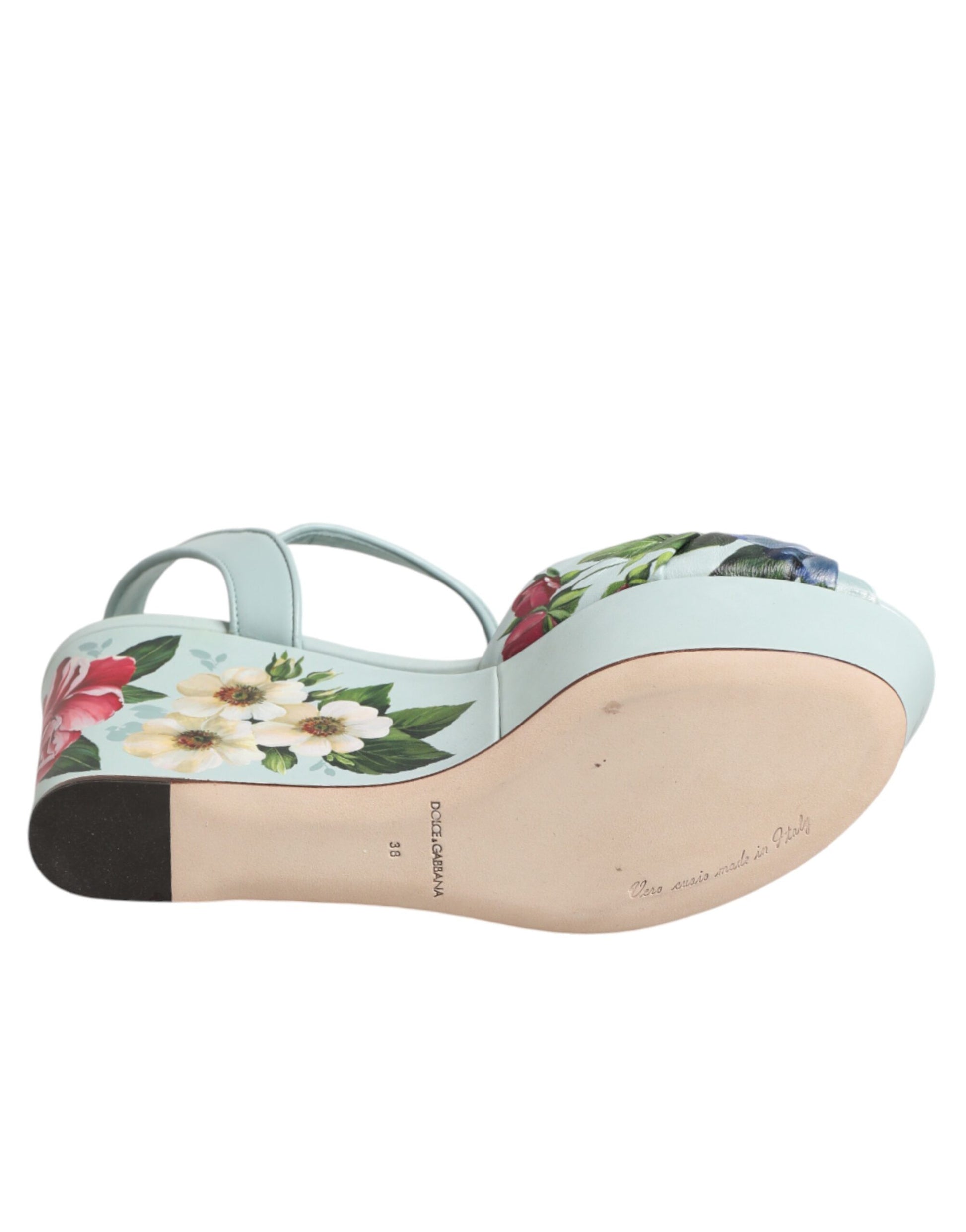 Dolce & Gabbana Green Floral Ankle Strap Wedge Sandals Shoes - ClickThatClicks 