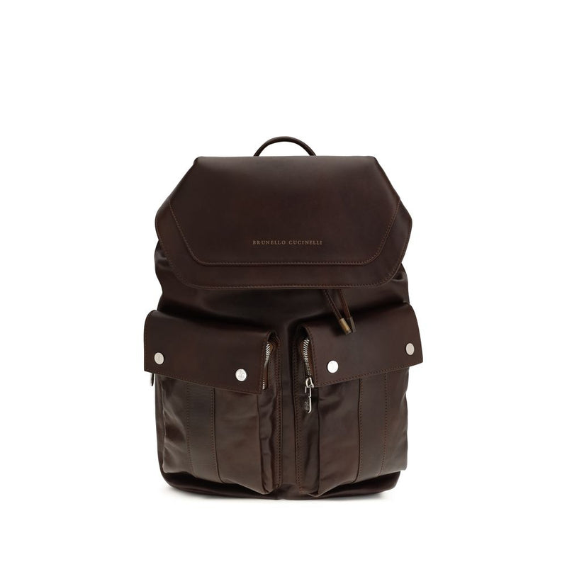 Brunello Cucinelli Brown Calf Leather Bos Taurus Backpack