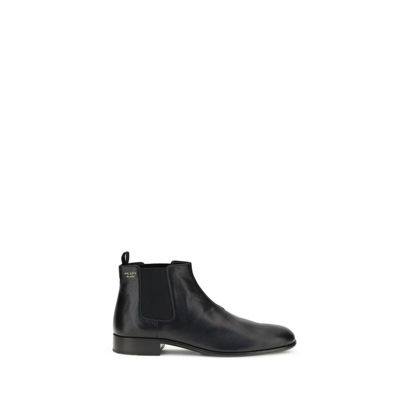 Prada Black Calf Leather Bos Taurus Ankle Boots
