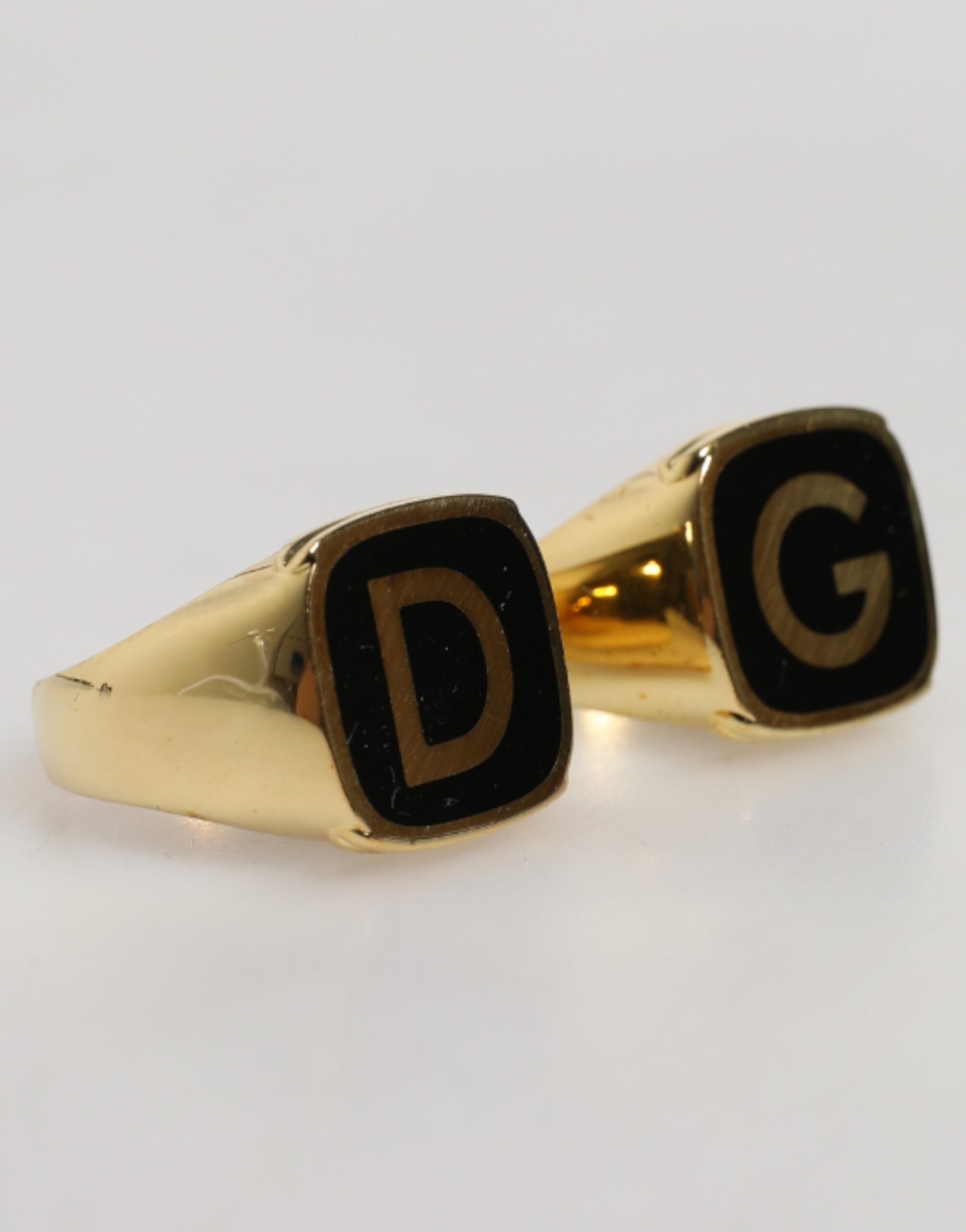 Dolce & Gabbana Gold-Tone Real Brass Black Enamel "DG" Adjustable Rings - ClickThatClicks 