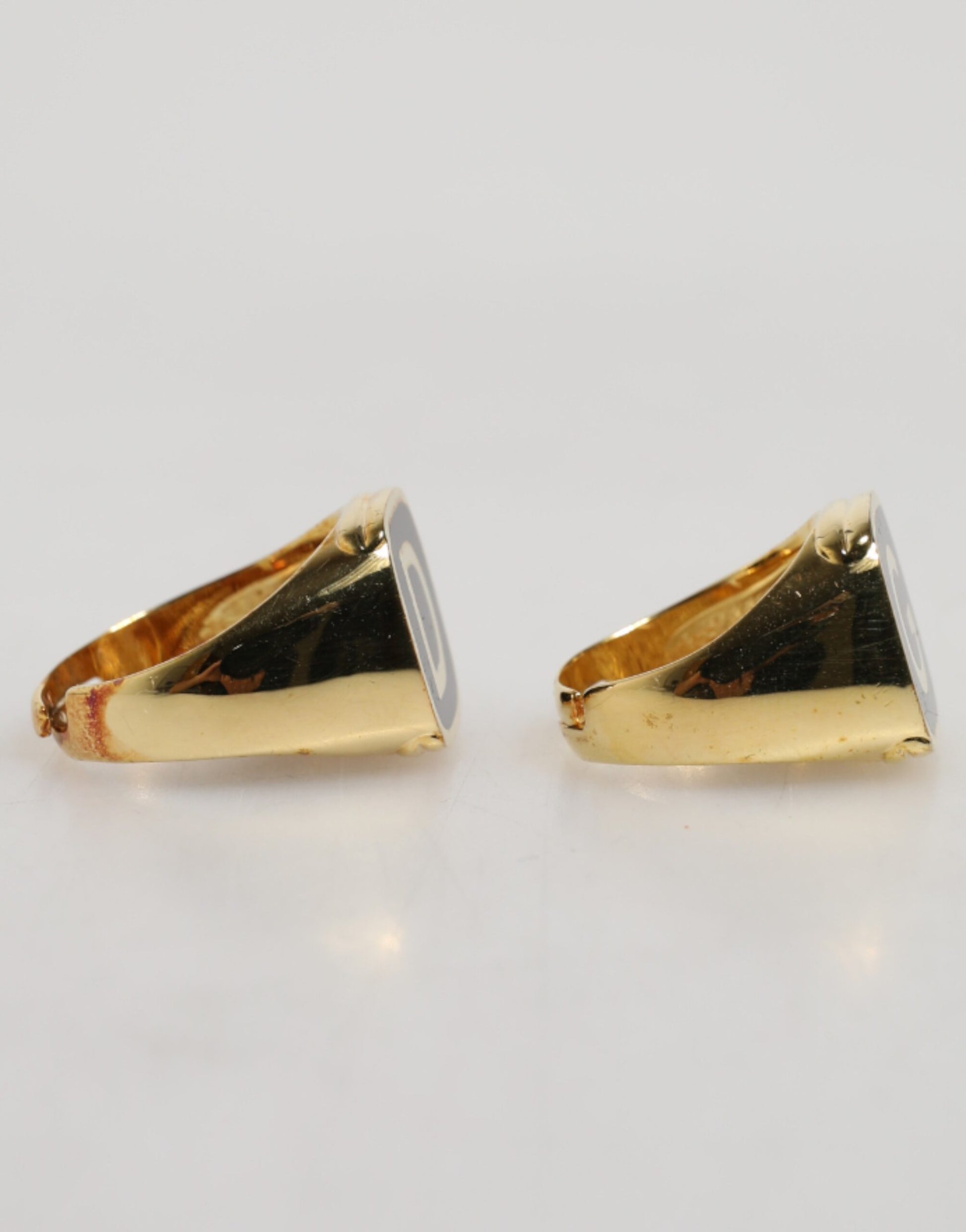 Dolce & Gabbana Gold-Tone Real Brass Black Enamel "DG" Adjustable Rings - ClickThatClicks 