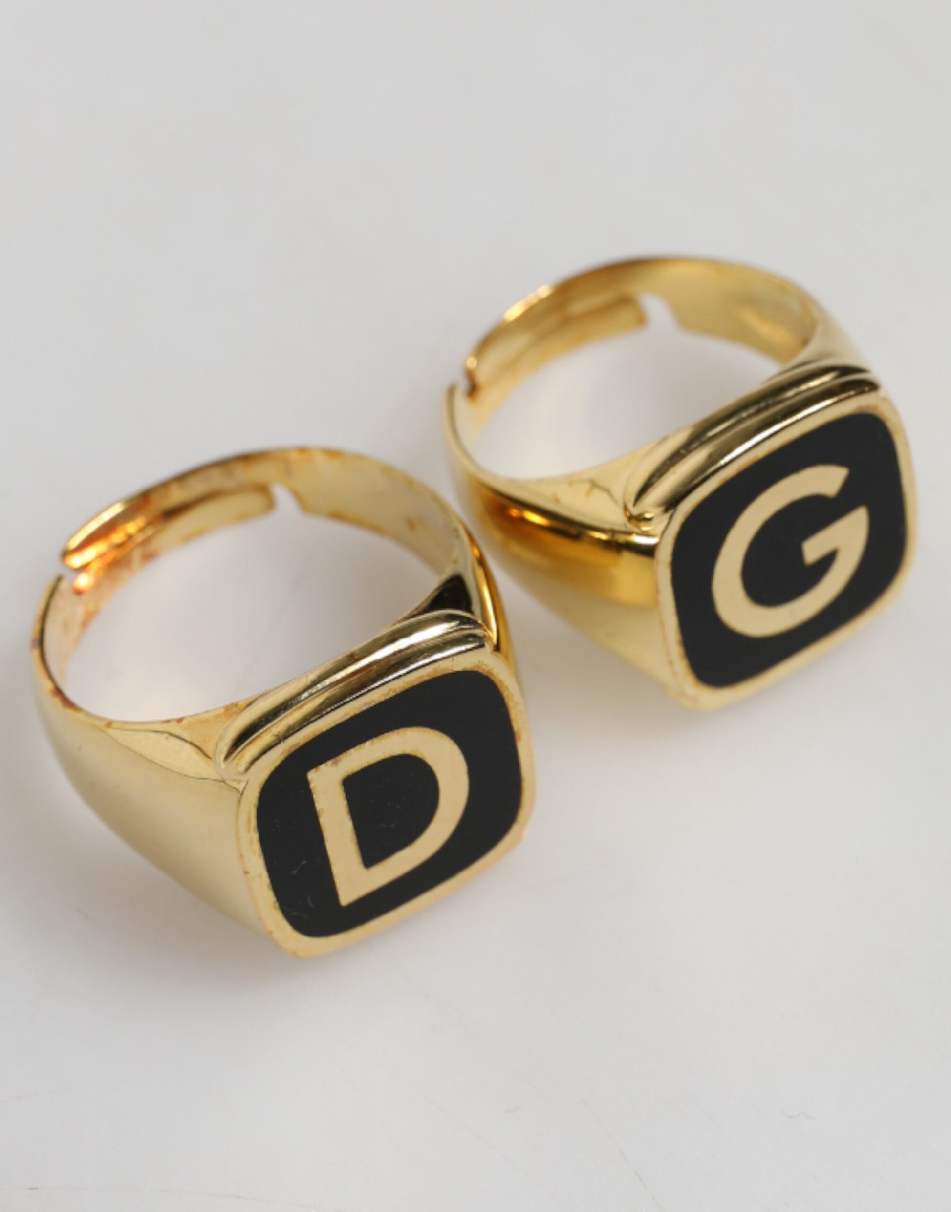 Dolce & Gabbana Gold-Tone Real Brass Black Enamel "DG" Adjustable Rings - ClickThatClicks 