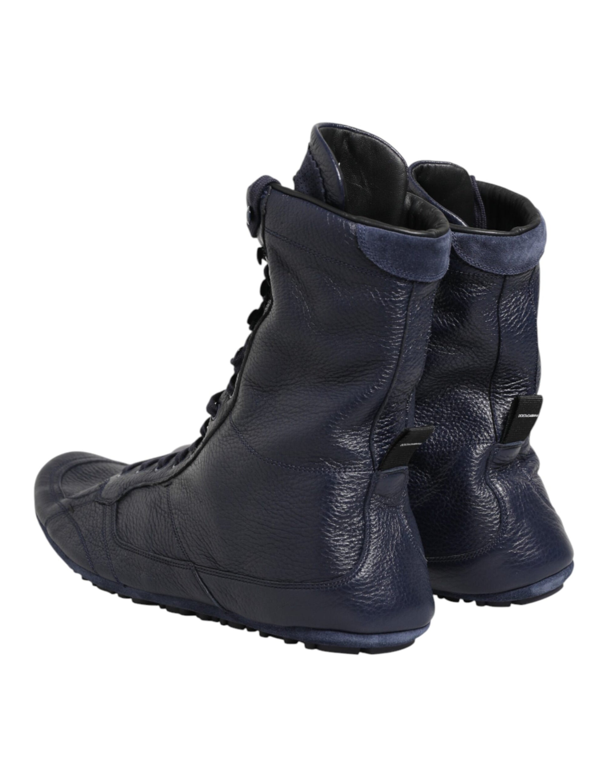 Dolce & Gabbana Dark Blue Deer Leather Mid Calf Boots Shoes - ClickThatClicks 