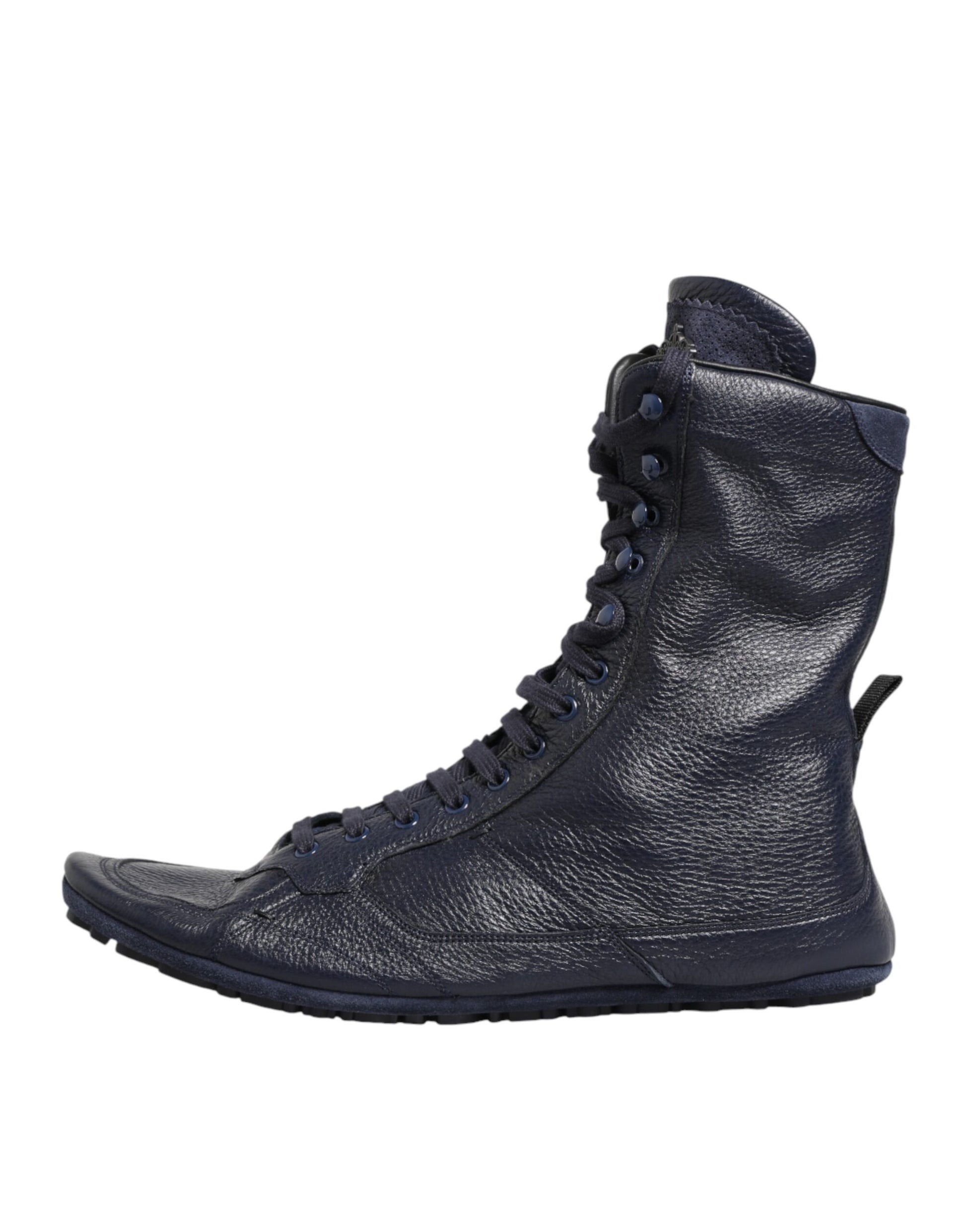 Dolce & Gabbana Dark Blue Deer Leather Mid Calf Boots Shoes - ClickThatClicks 