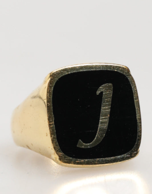 Dolce & Gabbana Gold-Tone Real Brass Black Enamel "J" Adjustable Rings - ClickThatClicks 