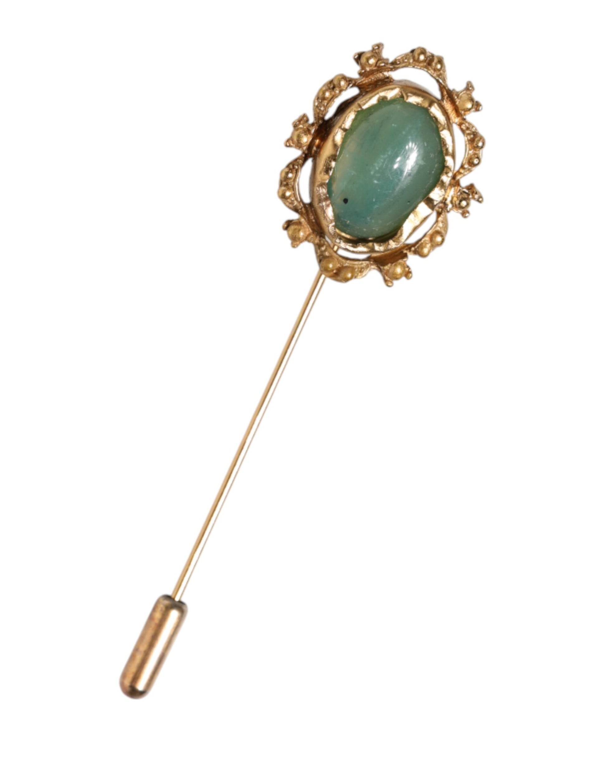 Dolce & Gabbana Gold Tone Green Stone Antique Men Accessory Brooch Pin - ClickThatClicks 