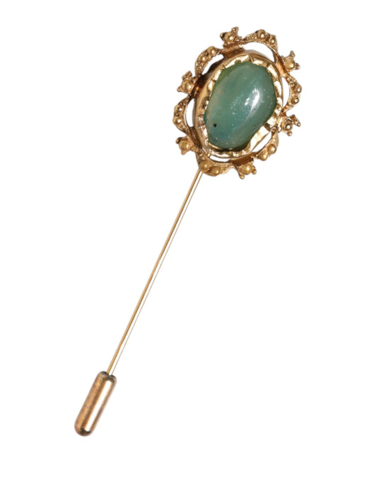 Dolce & Gabbana Gold Tone Green Stone Antique Men Accessory Brooch Pin - ClickThatClicks 