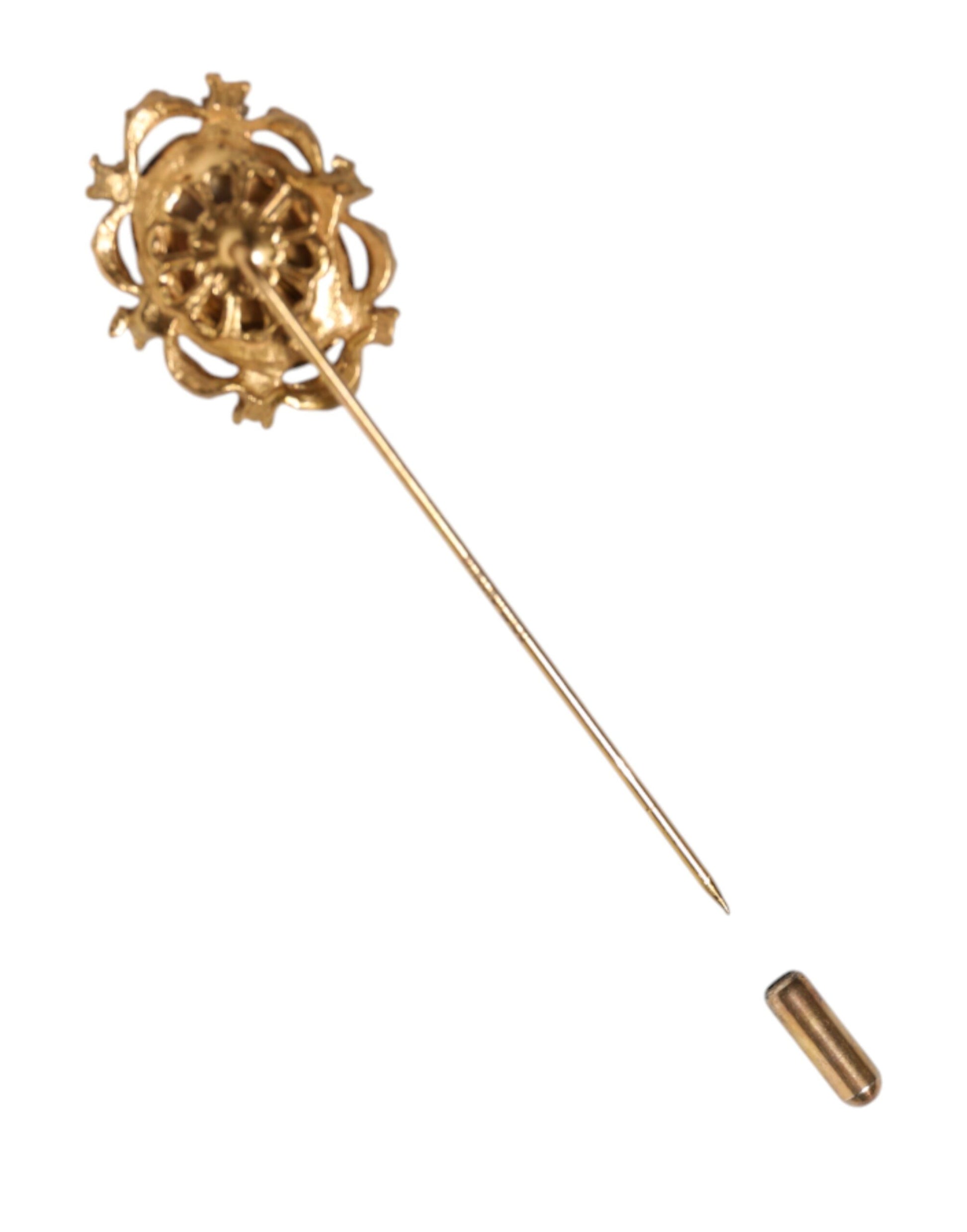 Dolce & Gabbana Gold Tone Green Stone Antique Men Accessory Brooch Pin - ClickThatClicks 