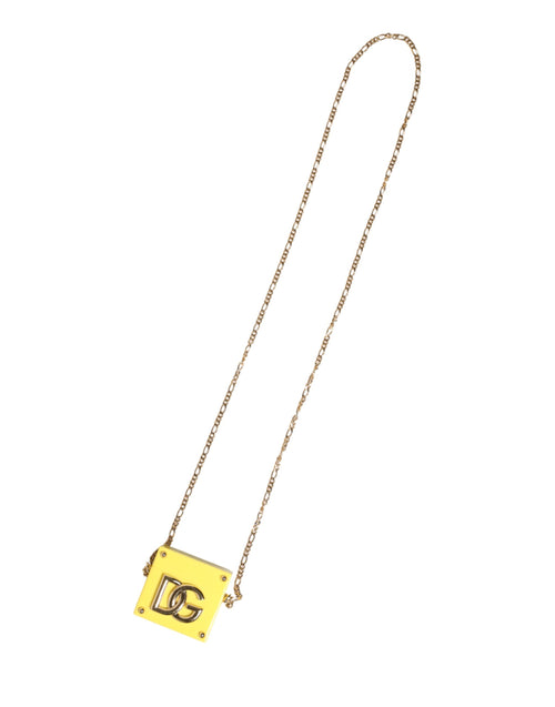 Dolce & Gabbana Yellow DG Logo Plaque Cover Gold Chain Airpods Case - ClickThatClicks 