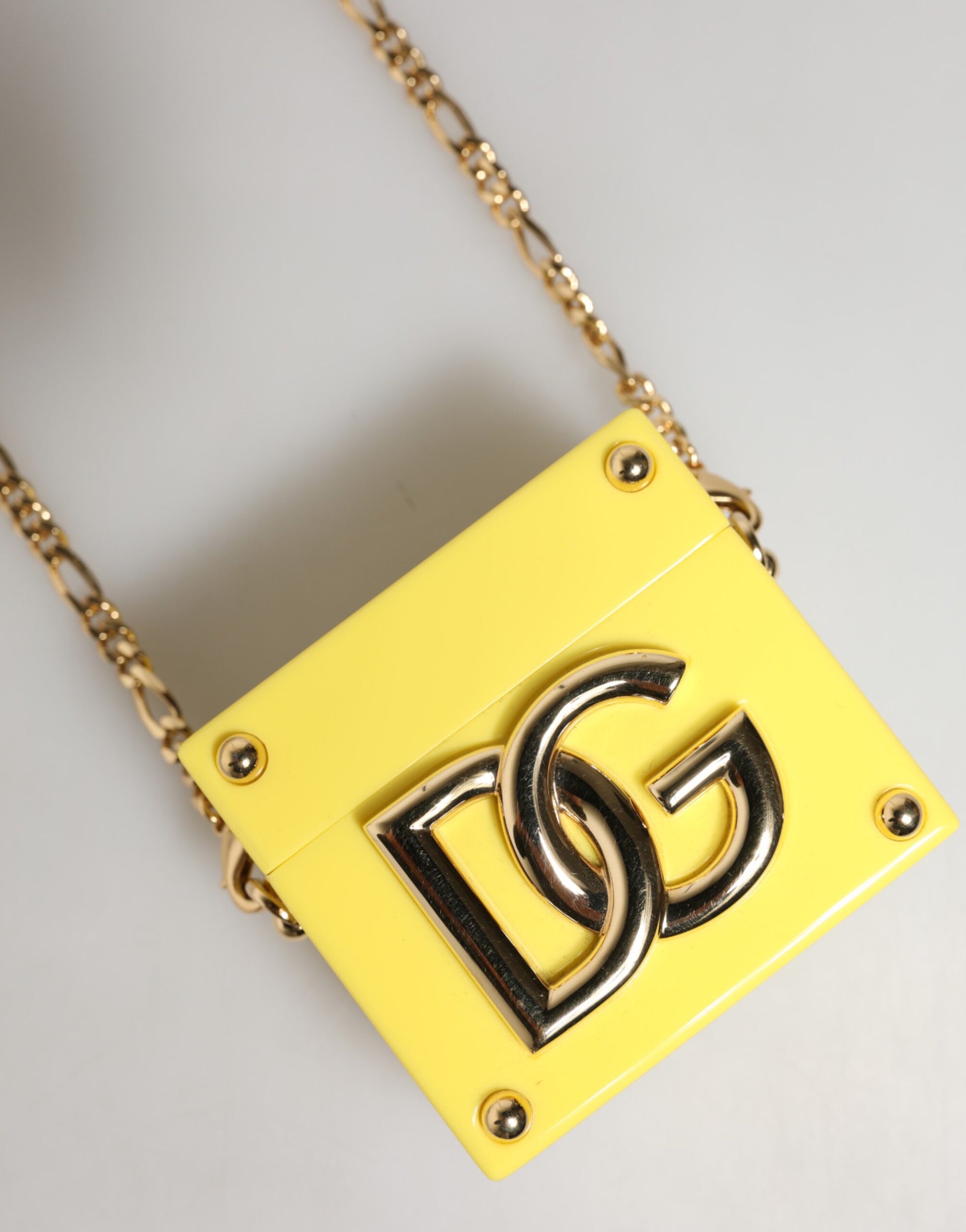 Dolce & Gabbana Yellow DG Logo Plaque Cover Gold Chain Airpods Case - ClickThatClicks 