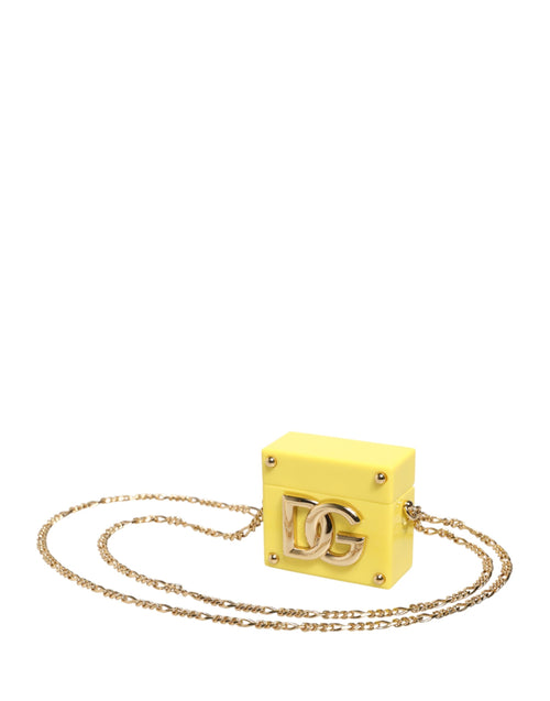 Dolce & Gabbana Yellow DG Logo Plaque Cover Gold Chain Airpods Case - ClickThatClicks 