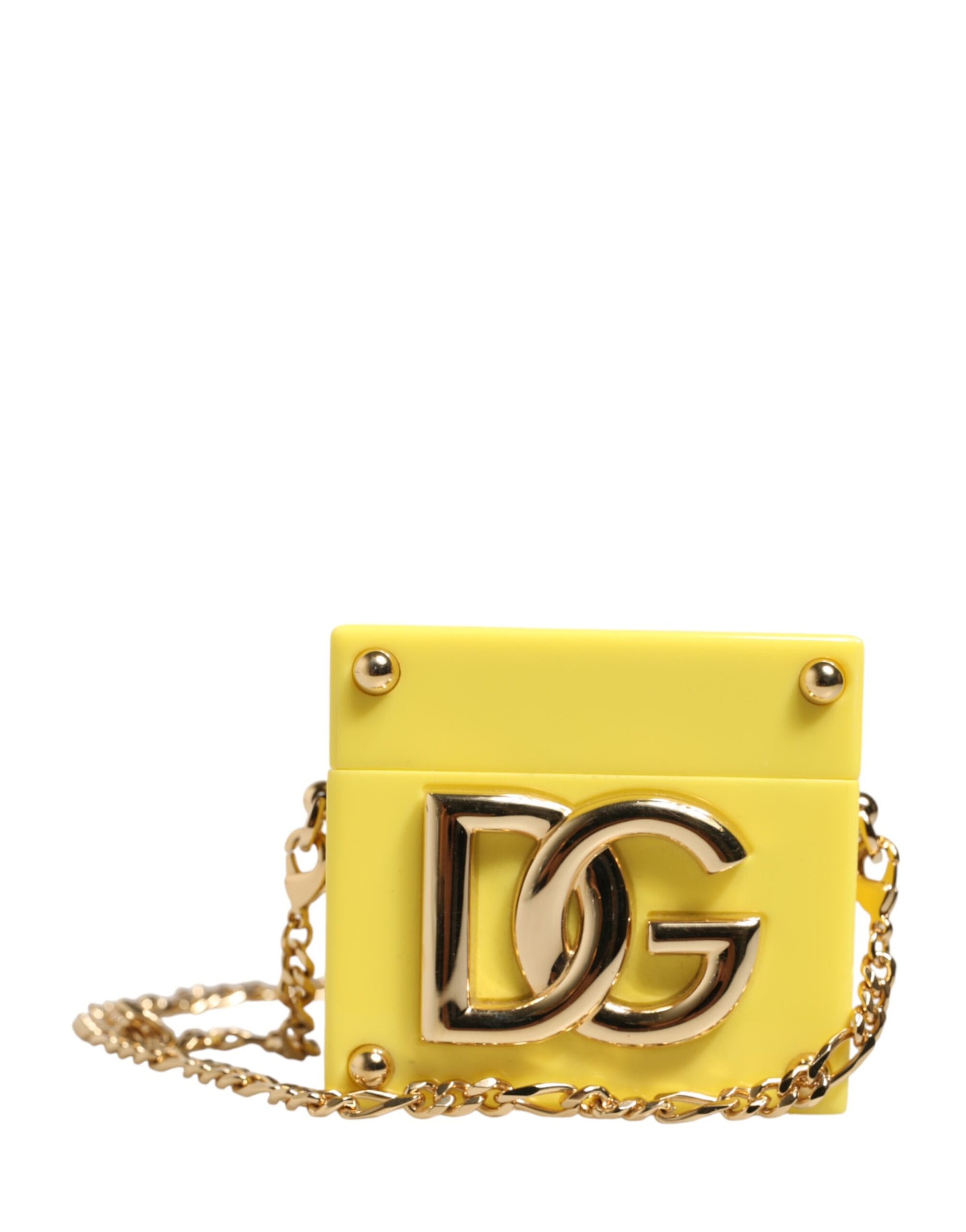 Dolce & Gabbana Yellow DG Logo Plaque Cover Gold Chain Airpods Case - ClickThatClicks 