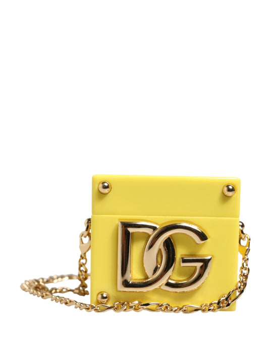 Dolce & Gabbana Yellow DG Logo Plaque Cover Gold Chain Airpods Case - ClickThatClicks 