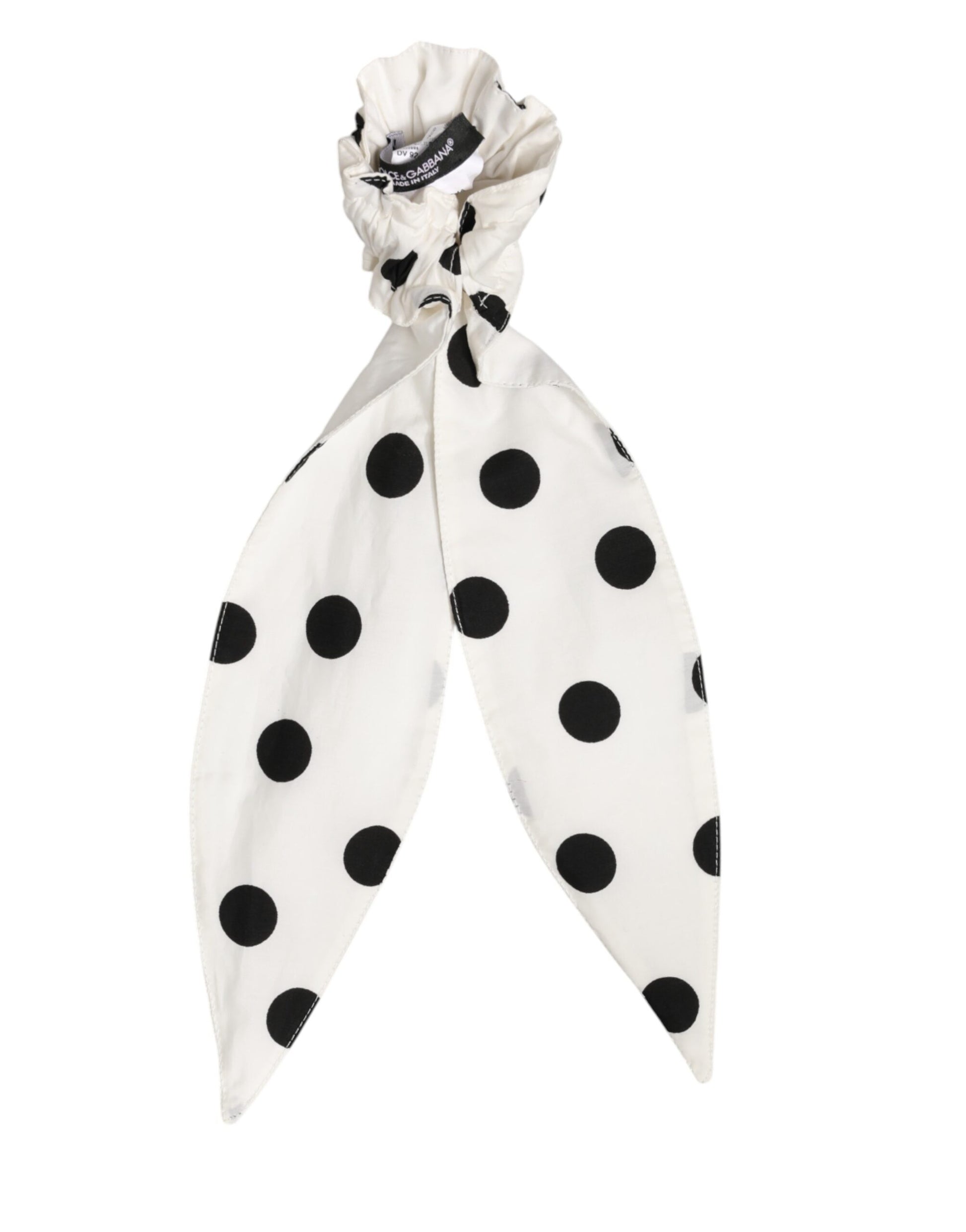 Dolce & Gabbana Scrunchie White Cotton Polka Dot Scarf Tie Accessory Hair - ClickThatClicks 