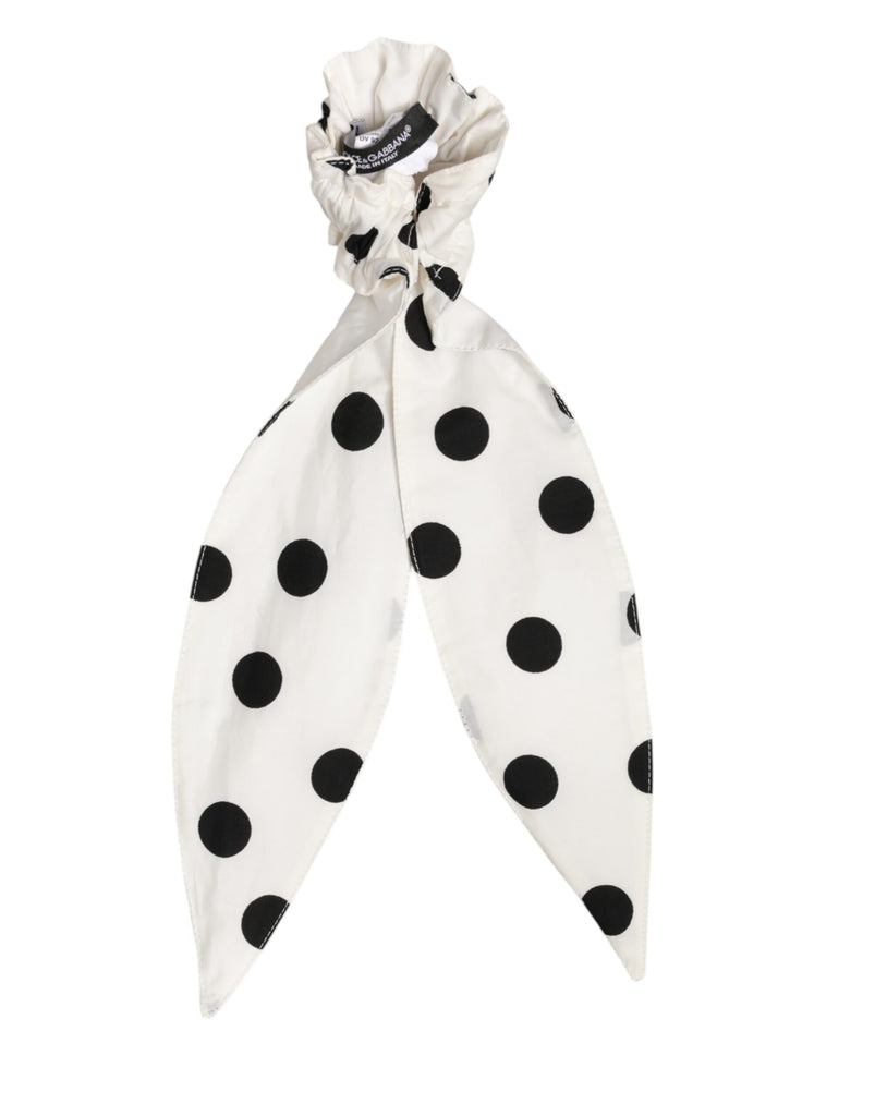 Dolce & Gabbana Scrunchie White Cotton Polka Dot Scarf Tie Accessory Hair