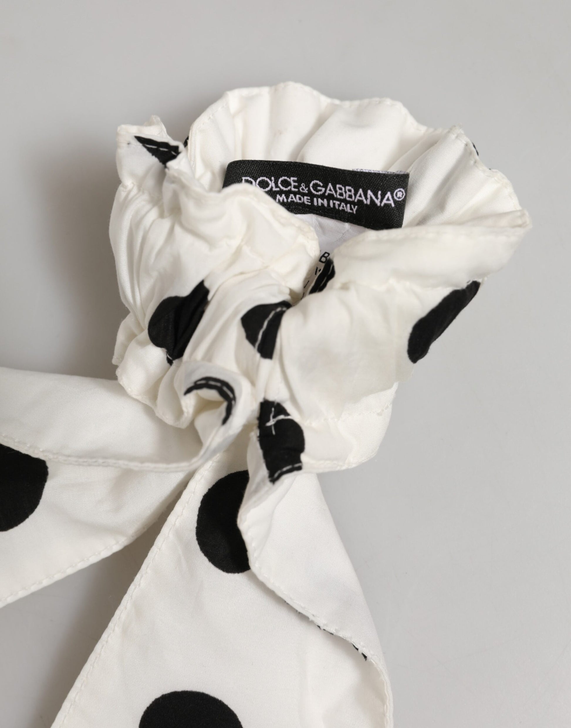 Dolce & Gabbana Scrunchie White Cotton Polka Dot Scarf Tie Accessory Hair - ClickThatClicks 