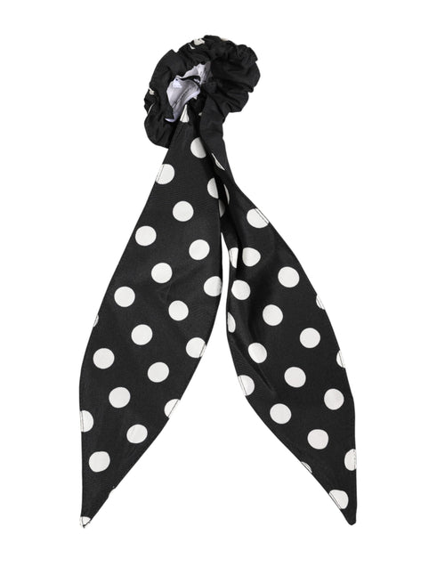 Dolce & Gabbana Black Cotton Polka Dot Scarf Tie Accessory Hair Scrunchie - ClickThatClicks 