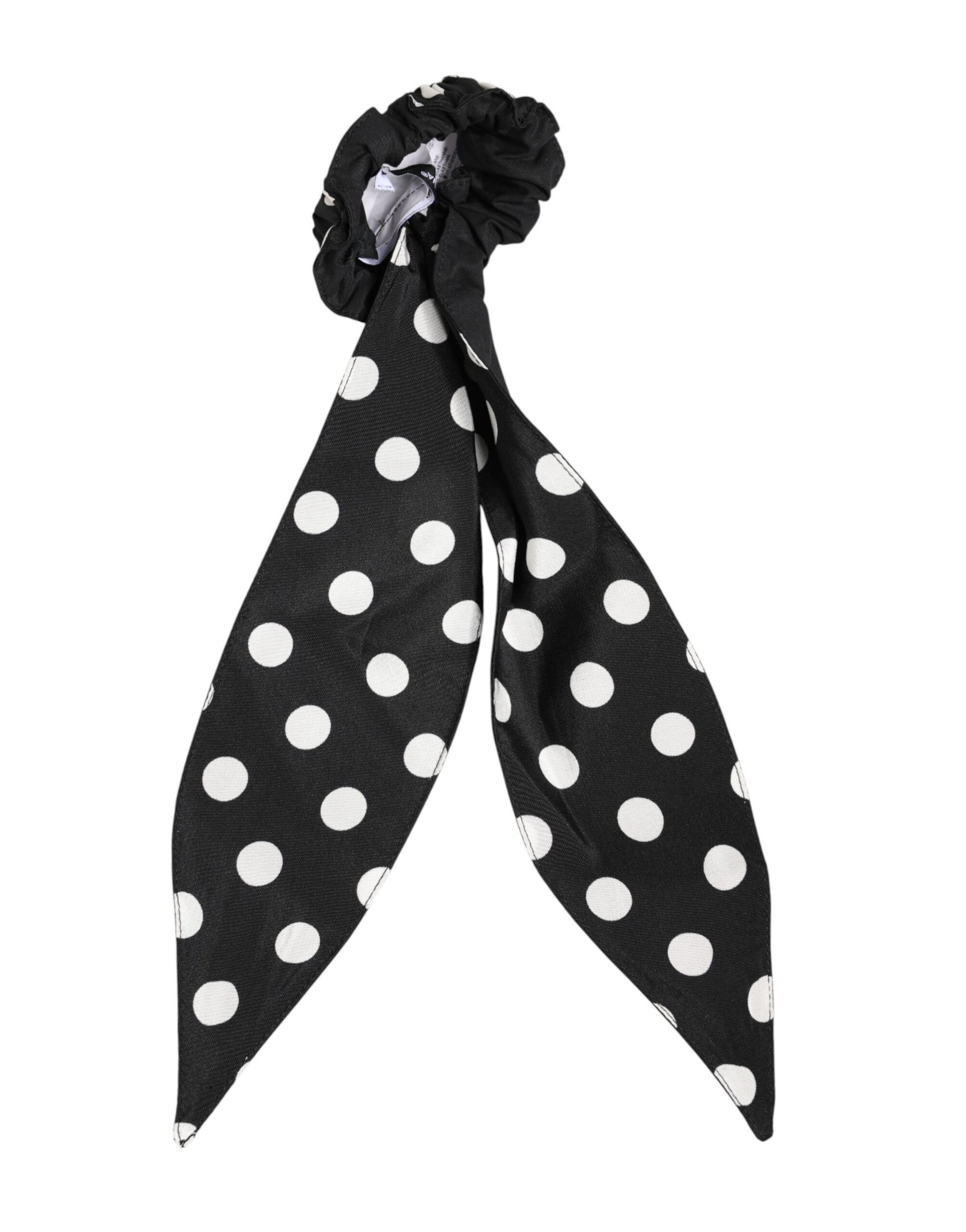 Dolce & Gabbana Black Cotton Polka Dot Scarf Tie Accessory Hair Scrunchie - ClickThatClicks 