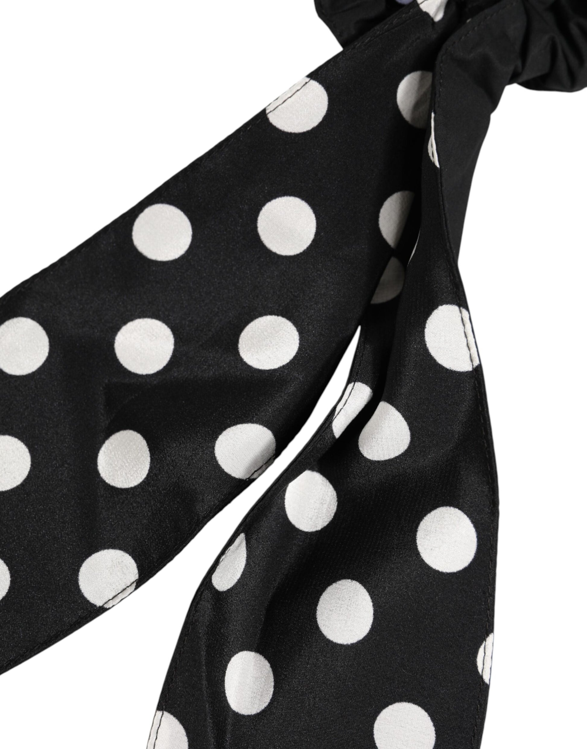 Dolce & Gabbana Black Cotton Polka Dot Scarf Tie Accessory Hair Scrunchie - ClickThatClicks 