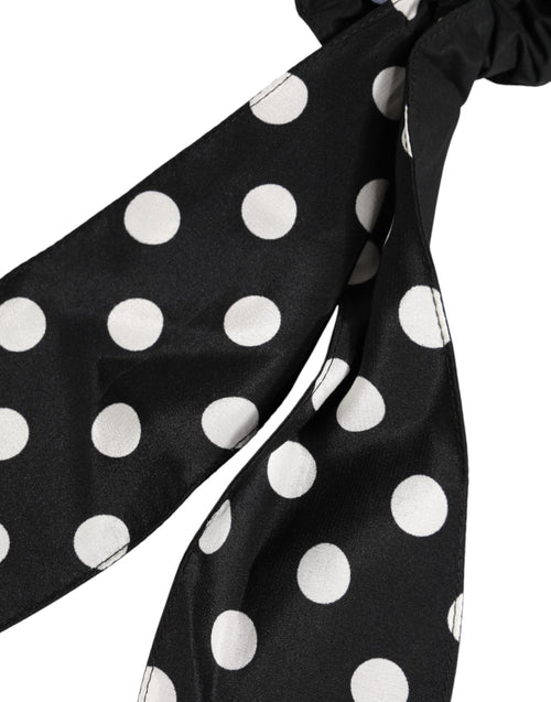 Dolce & Gabbana Black Cotton Polka Dot Scarf Tie Accessory Hair Scrunchie - ClickThatClicks 