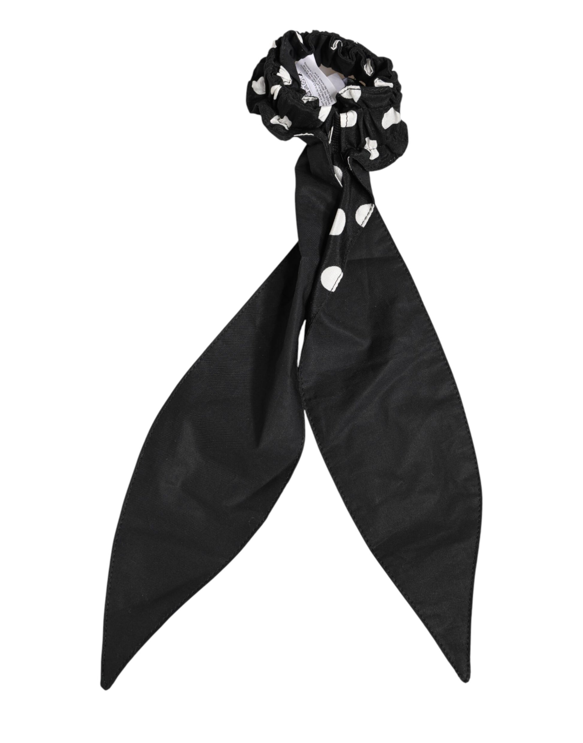 Dolce & Gabbana Black Cotton Polka Dot Scarf Tie Accessory Hair Scrunchie - ClickThatClicks 