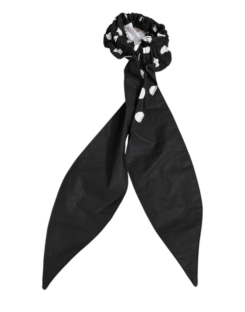 Dolce & Gabbana Black Cotton Polka Dot Scarf Tie Accessory Hair Scrunchie - ClickThatClicks 