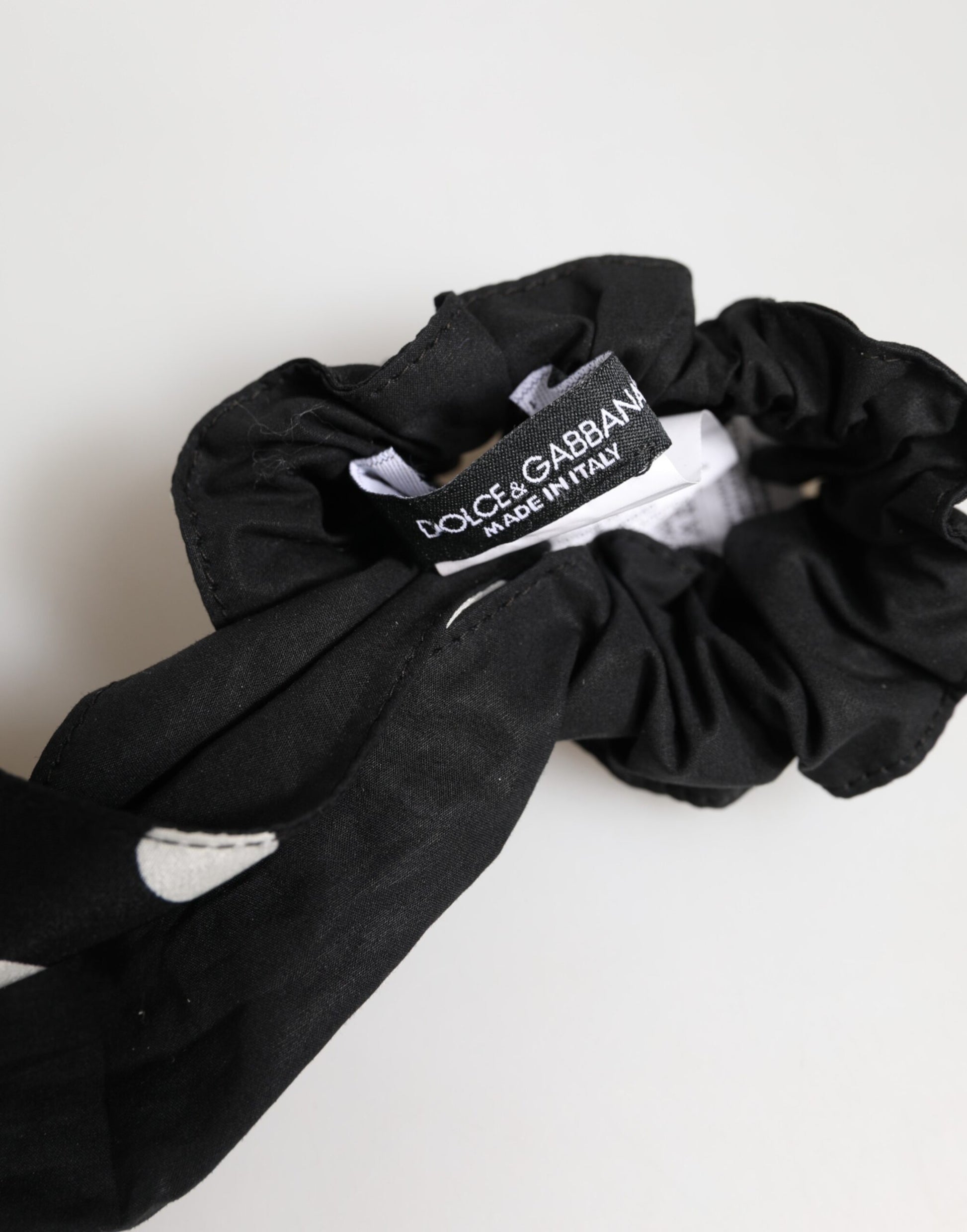 Dolce & Gabbana Black Cotton Polka Dot Scarf Tie Accessory Hair Scrunchie - ClickThatClicks 