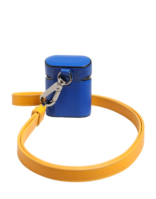 Dolce & Gabbana Blue Yellow Calfskin Leather Logo Strap Men Airpods Case - ClickThatClicks 