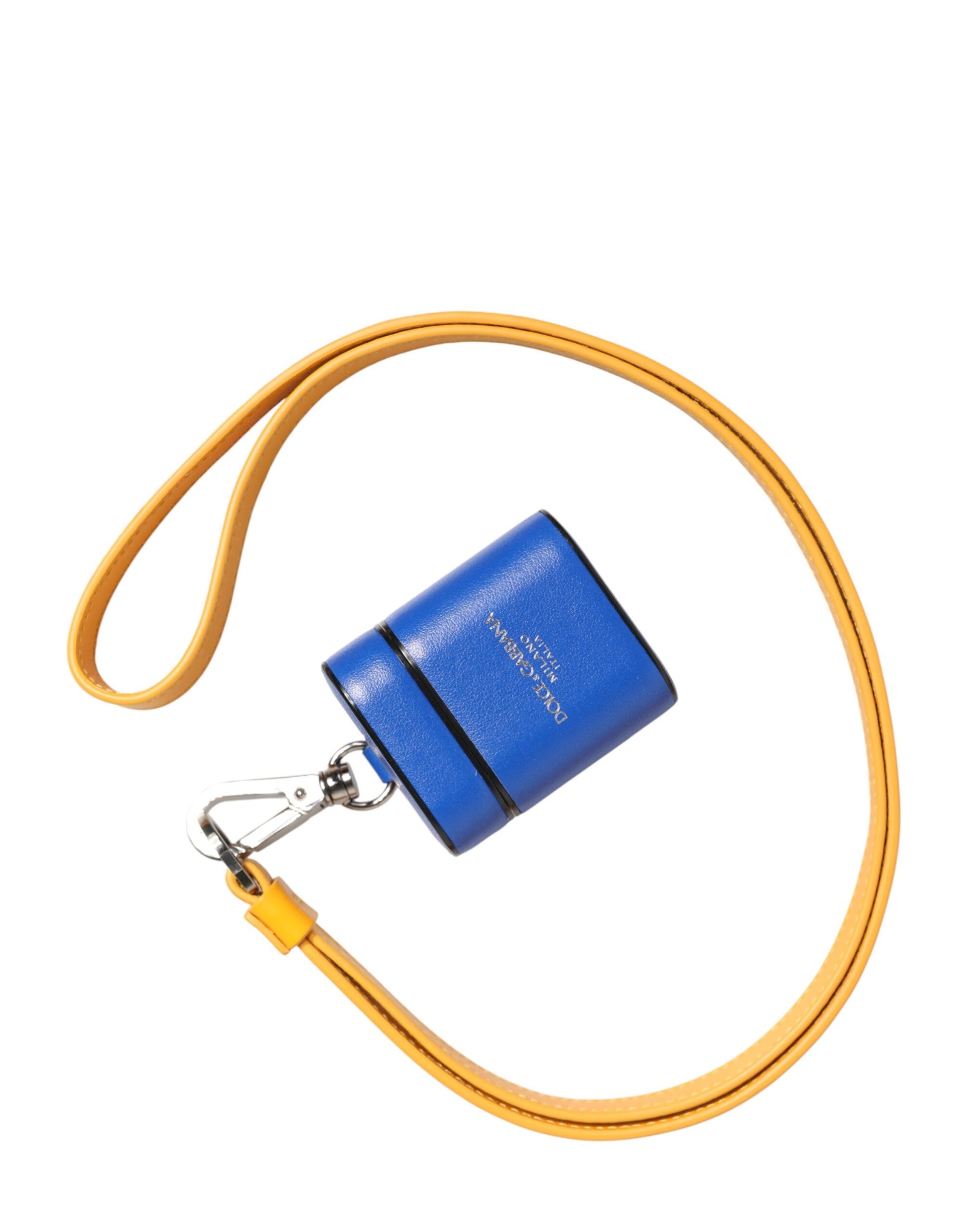 Dolce & Gabbana Blue Yellow Calfskin Leather Logo Strap Men Airpods Case - ClickThatClicks 