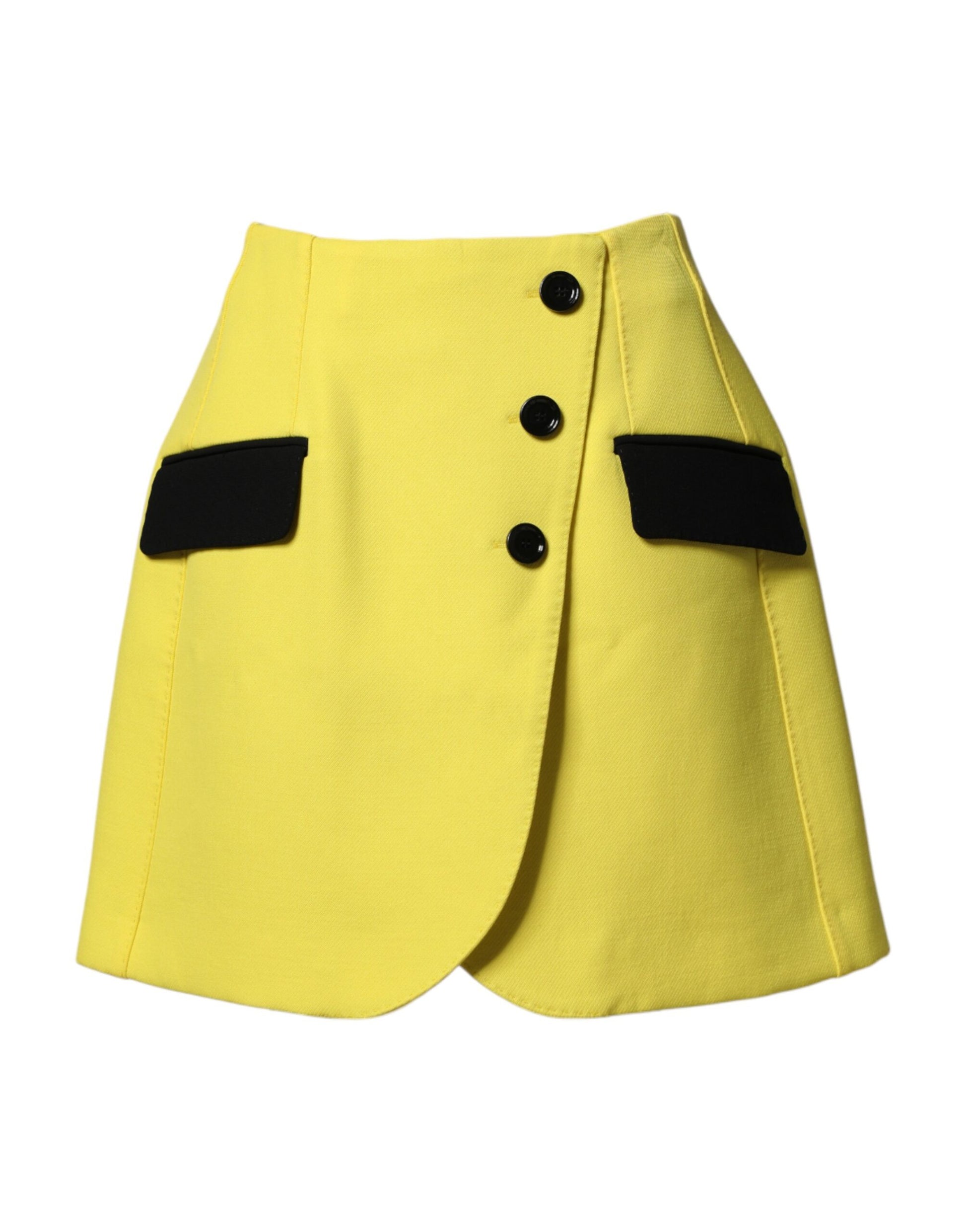 Dolce & Gabbana Yellow Wool Buttoned High Waist Mini Skirt - ClickThatClicks 